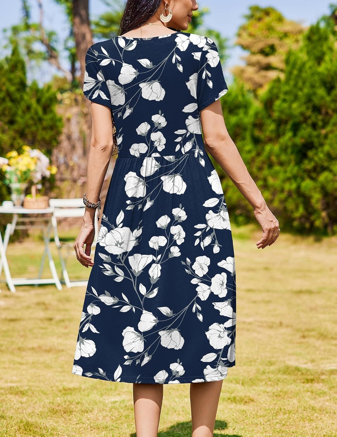 image:imageZeagoo Womens Summer Dresses Casual Aline Midi Dress Short Sleeve Floral Tshirt Dress Flowy Beach Sundresses with PocketsWhite Floral Blue
