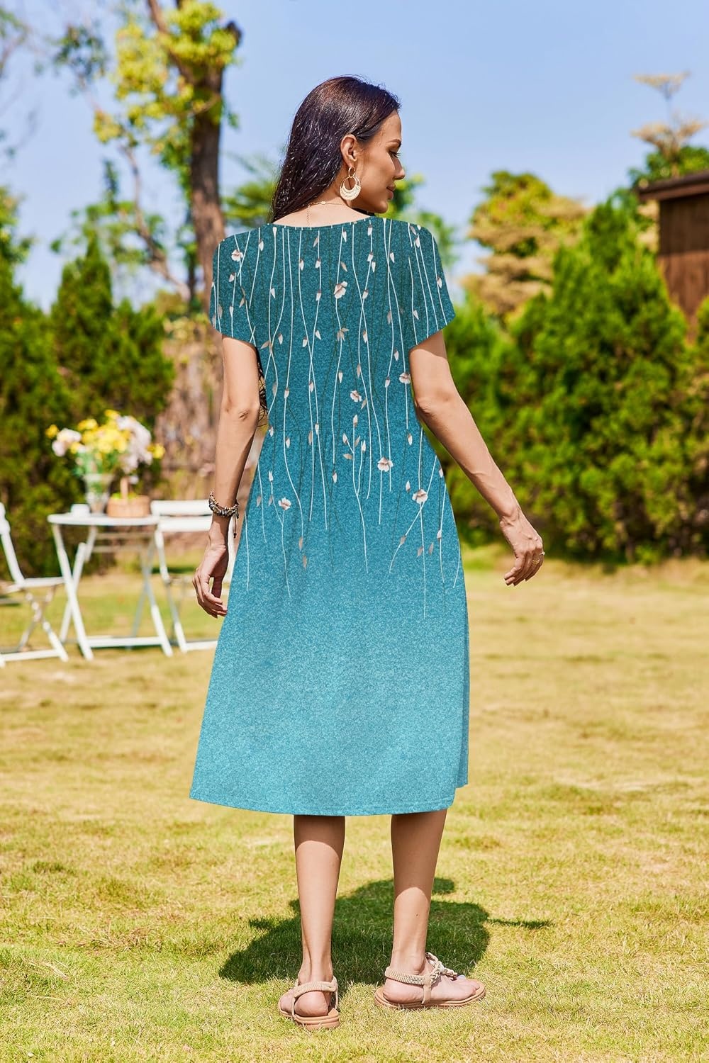image:imageZeagoo Womens Summer Dresses Casual Aline Midi Dress Short Sleeve Floral Tshirt Dress Flowy Beach Sundresses with PocketsXh363