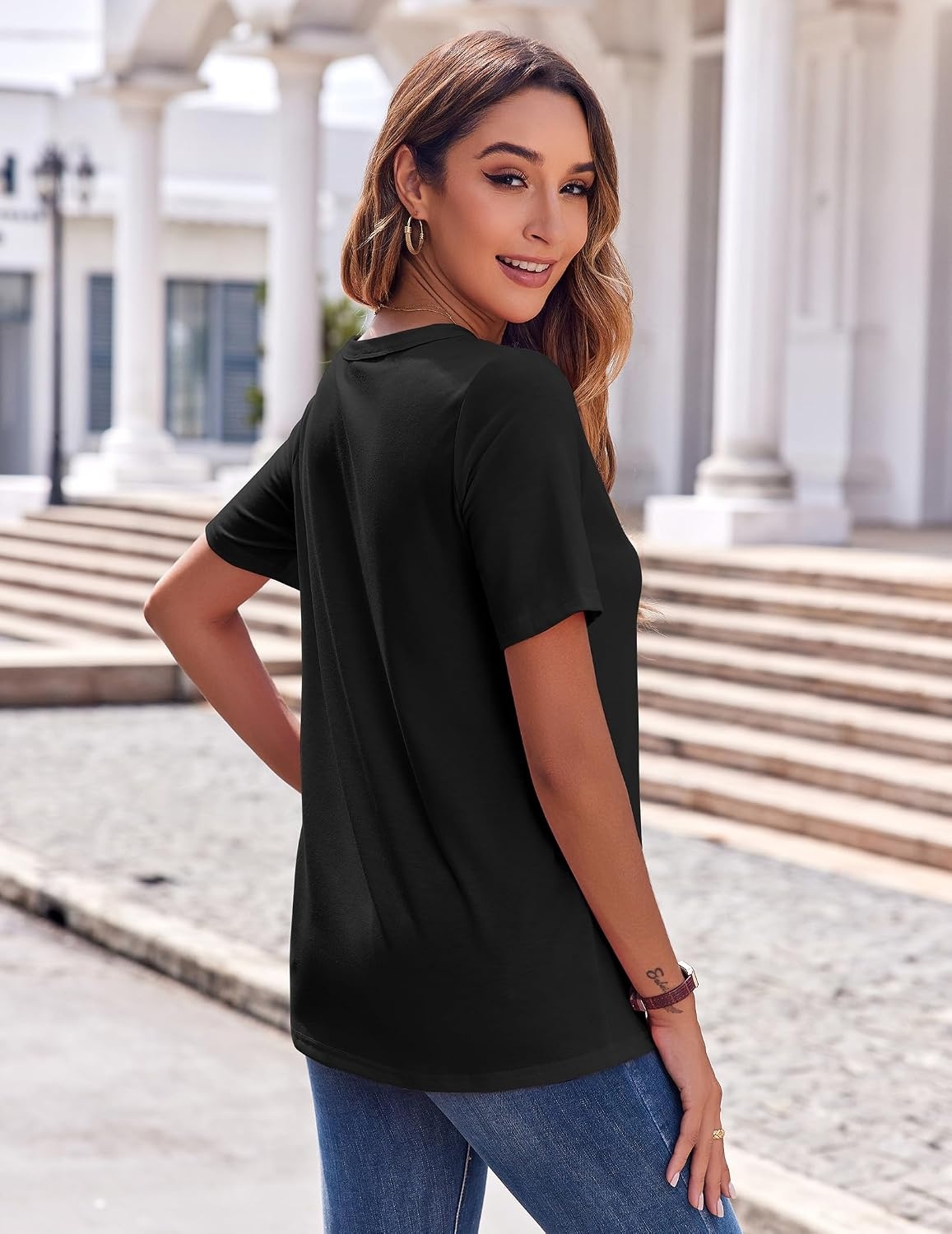 image:imageZeagoo Womens Summer Tops Casual Short Sleeve V Neck T Shirts Dressy BlouseBlack