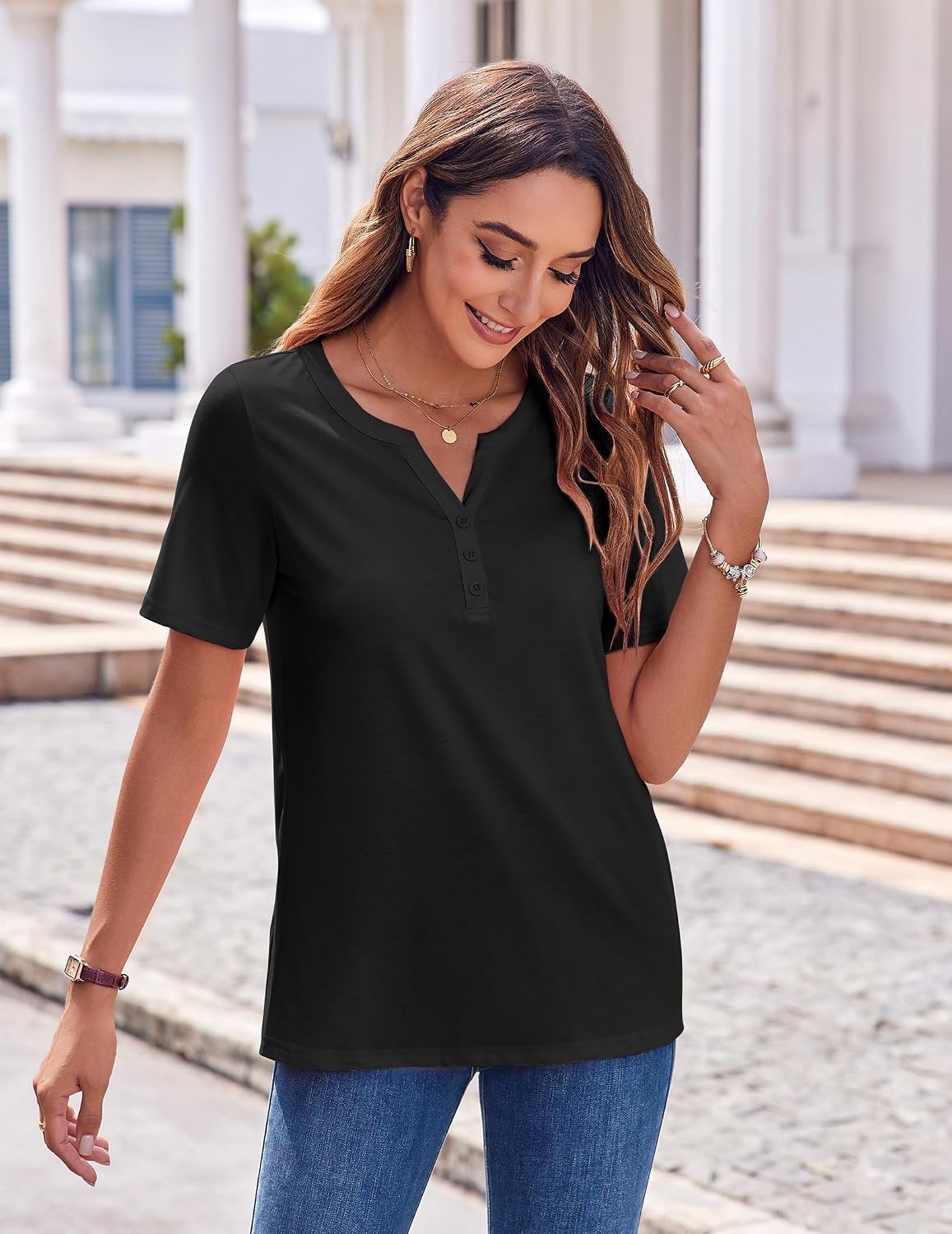 image:imageZeagoo Womens Summer Tops Casual Short Sleeve V Neck T Shirts Dressy BlouseBlack