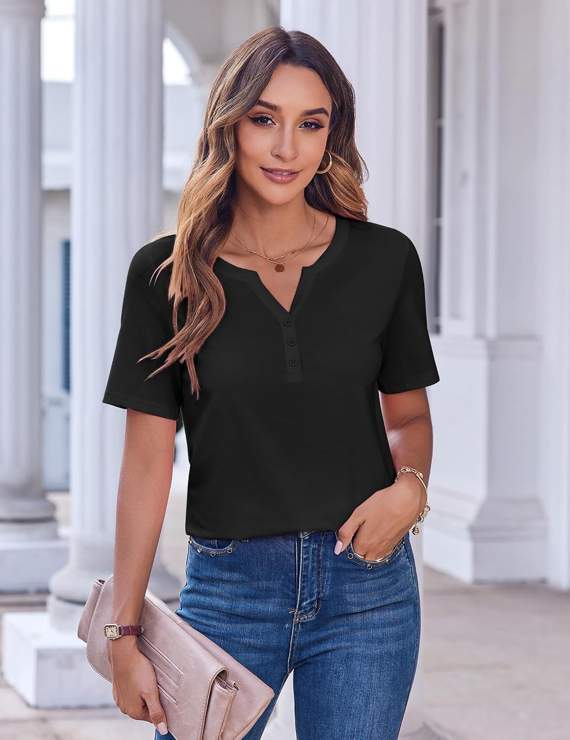 image:imageZeagoo Womens Summer Tops Casual Short Sleeve V Neck T Shirts Dressy BlouseBlack