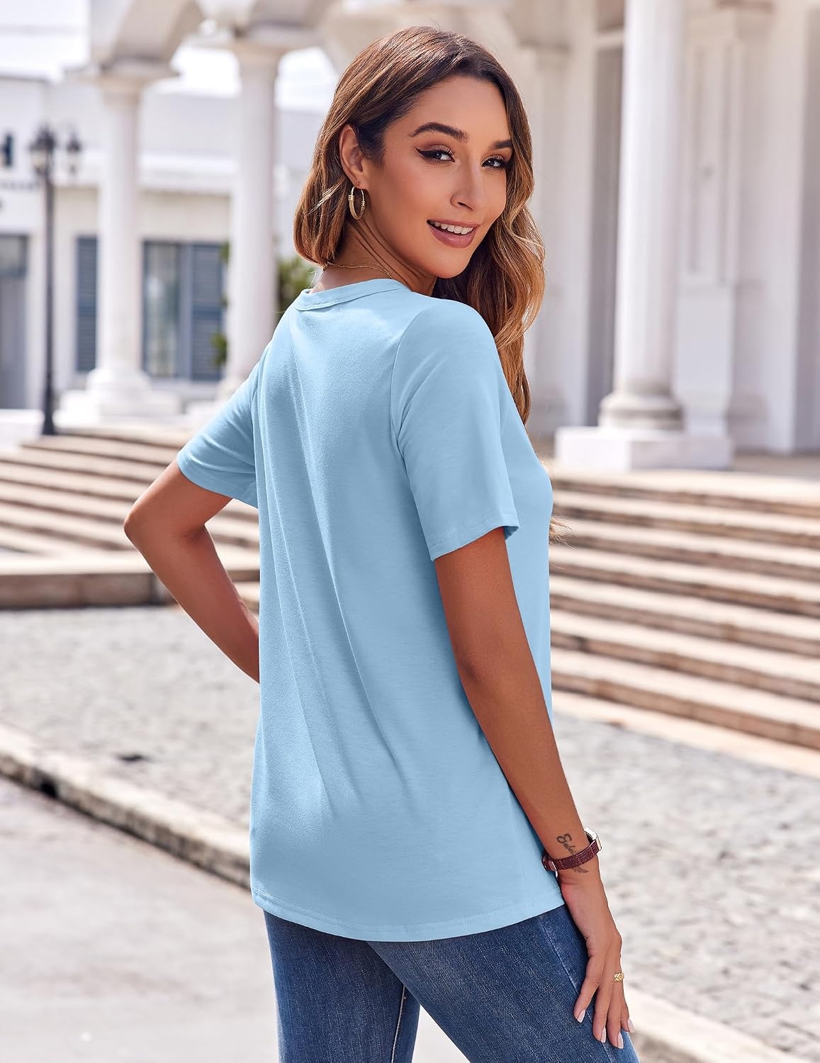 image:imageZeagoo Womens Summer Tops Casual Short Sleeve V Neck T Shirts Dressy BlouseBlue