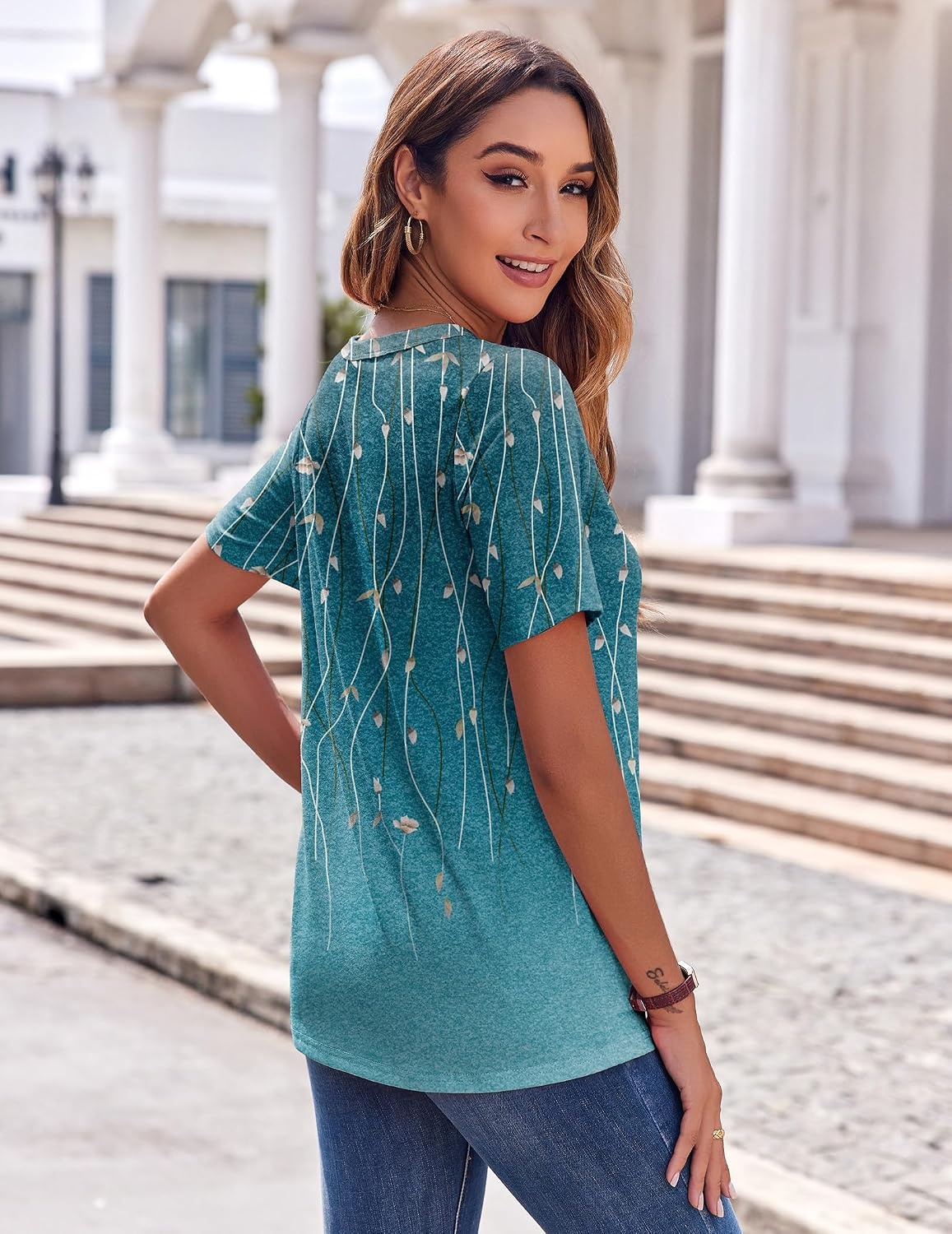 image:imageZeagoo Womens Summer Tops Casual Short Sleeve V Neck T Shirts Dressy BlouseLeaf Green