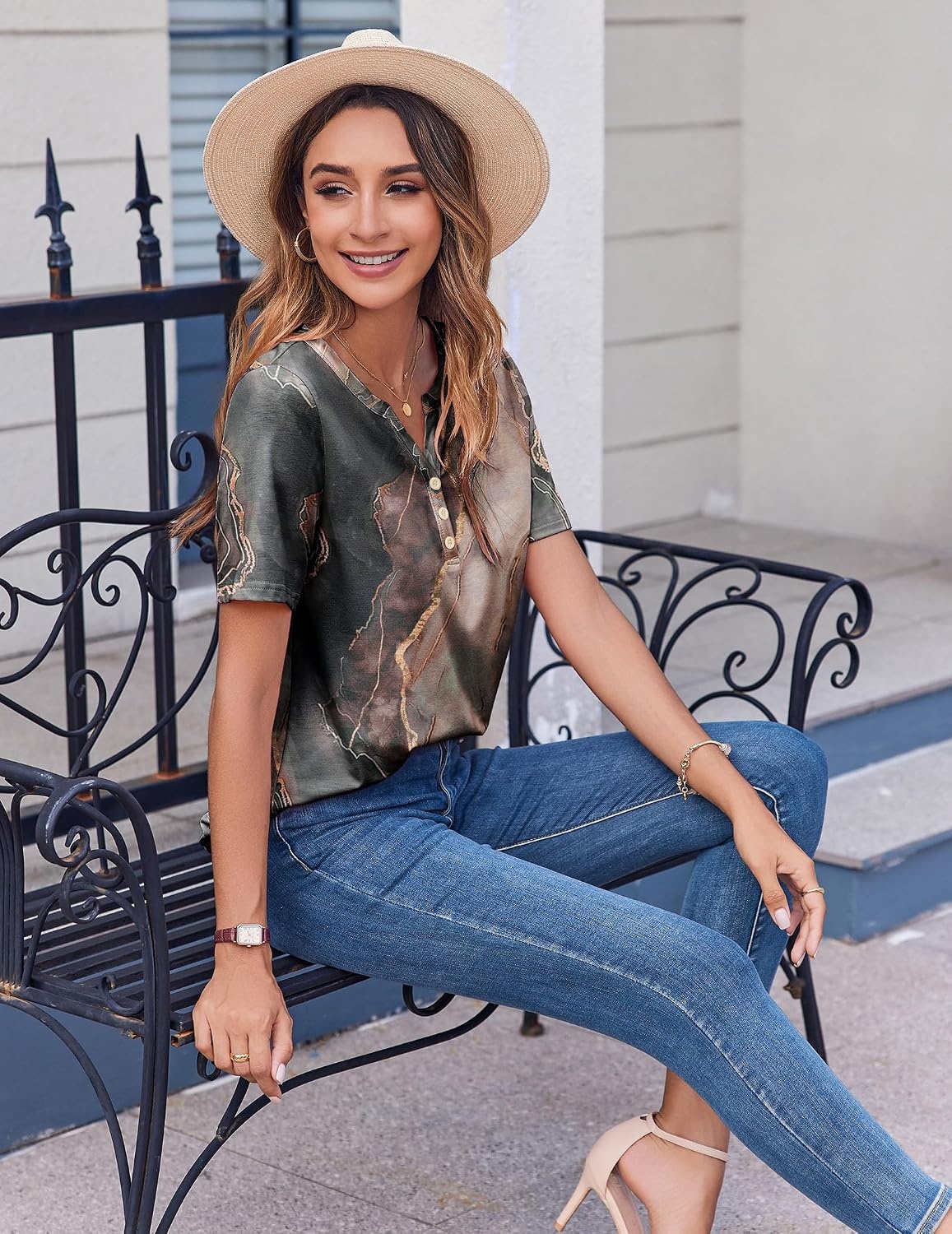 image:imageZeagoo Womens Summer Tops Casual Short Sleeve V Neck T Shirts Dressy BlouseMulticolor 278
