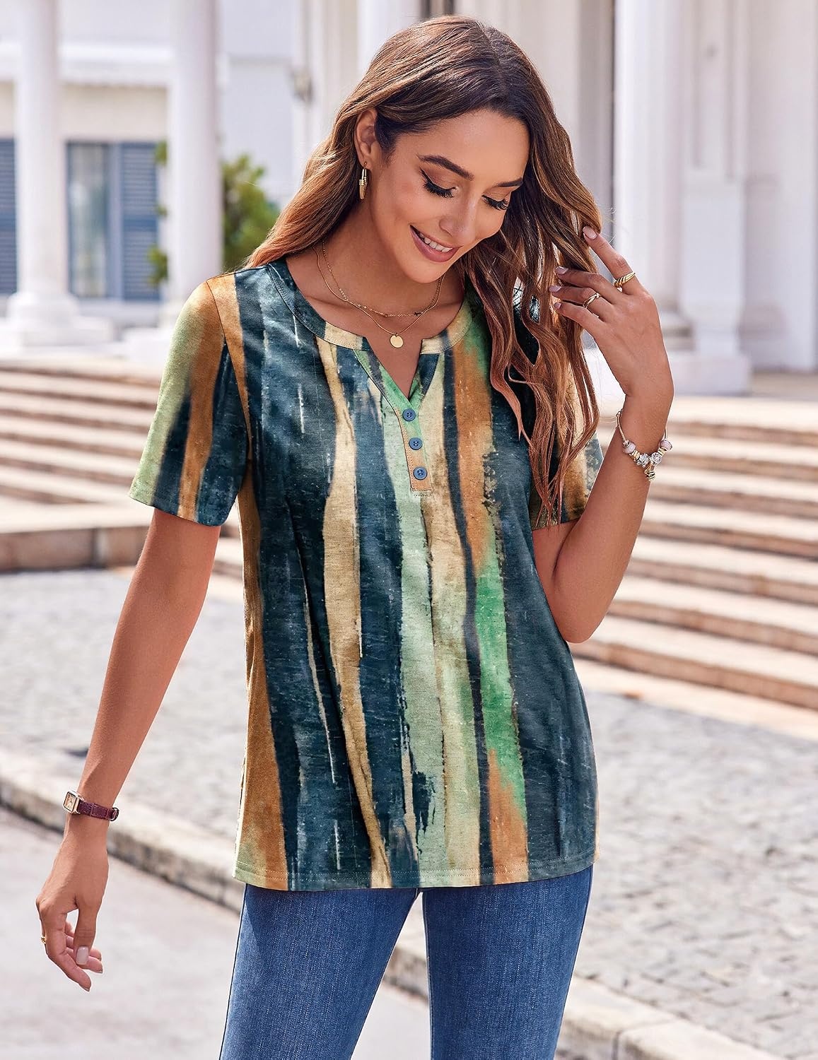 image:imageZeagoo Womens Summer Tops Casual Short Sleeve V Neck T Shirts Dressy BlouseMulticolor 289