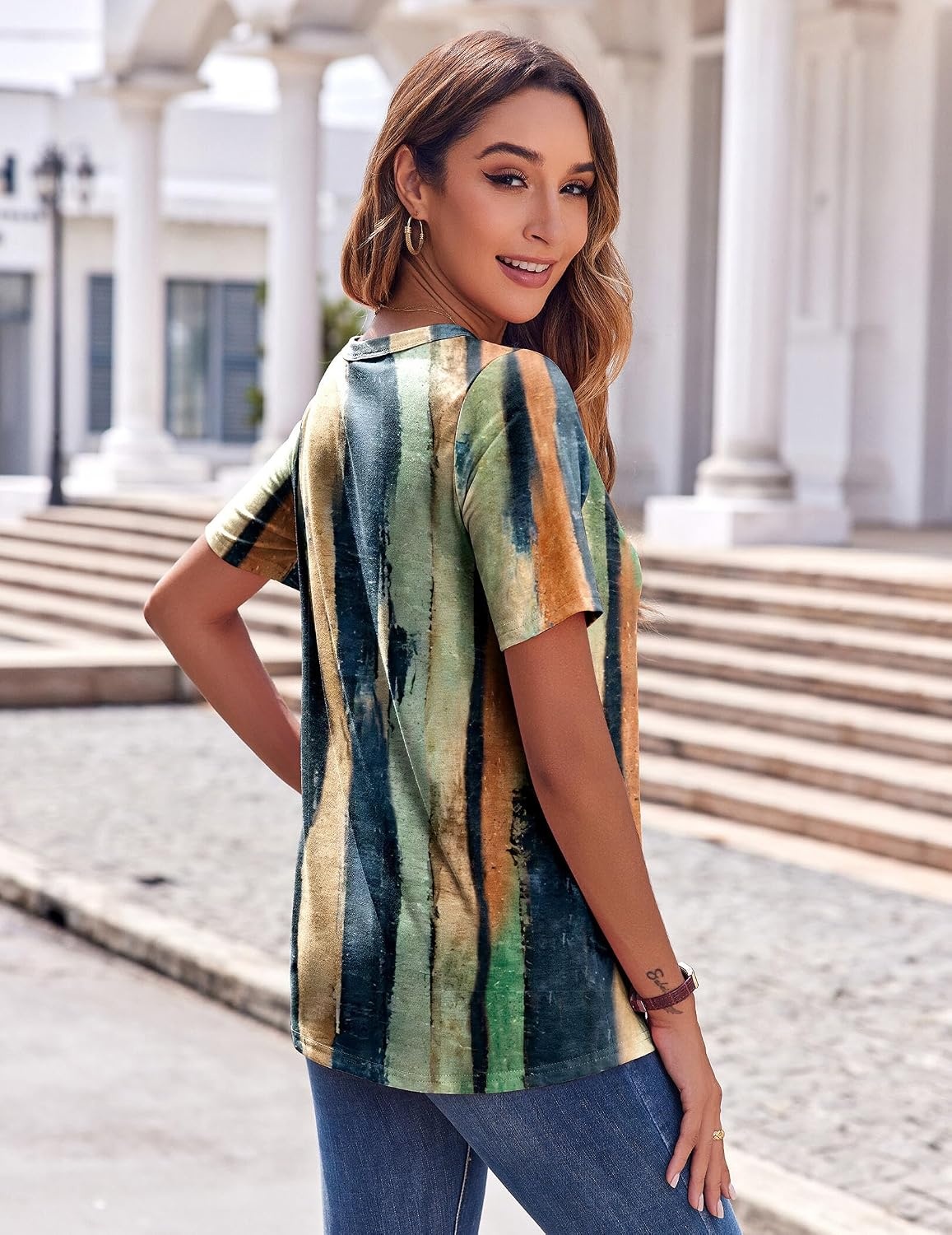 image:imageZeagoo Womens Summer Tops Casual Short Sleeve V Neck T Shirts Dressy BlouseMulticolor 289