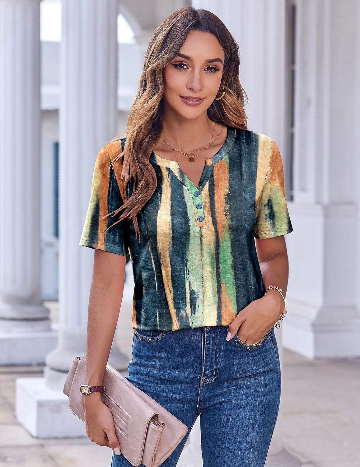 image:imageZeagoo Womens Summer Tops Casual Short Sleeve V Neck T Shirts Dressy BlouseMulticolor 289