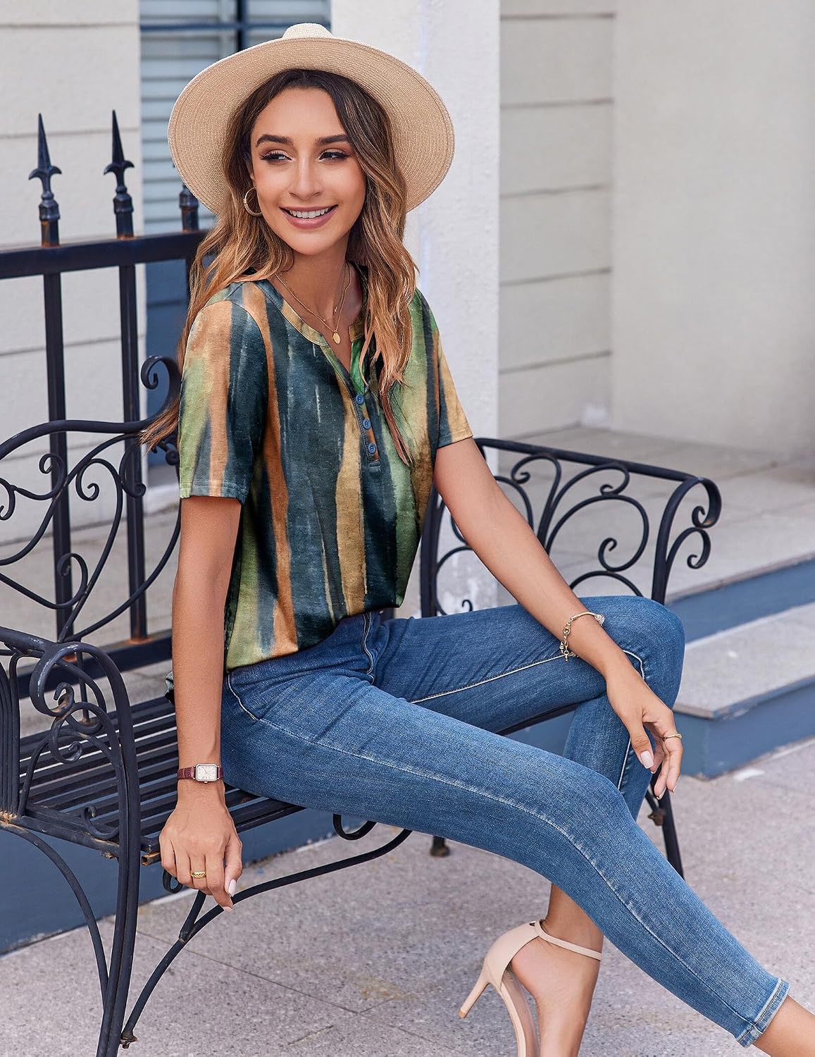 image:imageZeagoo Womens Summer Tops Casual Short Sleeve V Neck T Shirts Dressy BlouseMulticolor 289