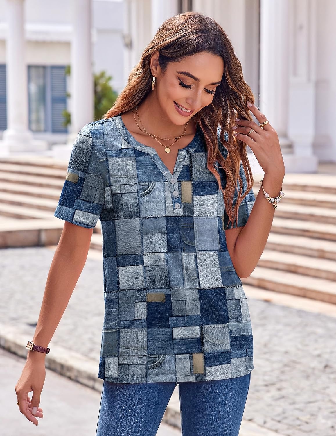 image:imageZeagoo Womens Summer Tops Casual Short Sleeve V Neck T Shirts Dressy BlouseMulticolor 510