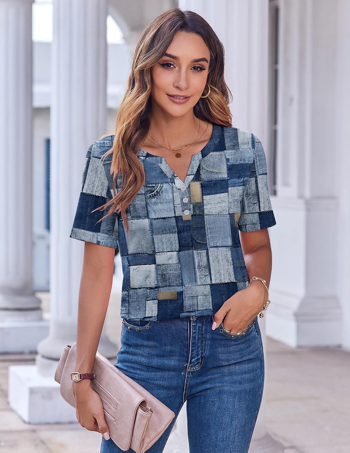image:imageZeagoo Womens Summer Tops Casual Short Sleeve V Neck T Shirts Dressy BlouseMulticolor 510