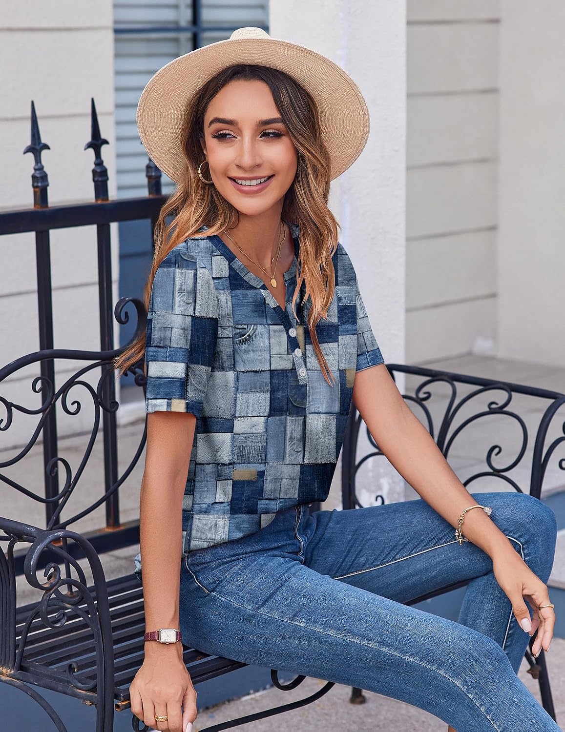 image:imageZeagoo Womens Summer Tops Casual Short Sleeve V Neck T Shirts Dressy BlouseMulticolor 510