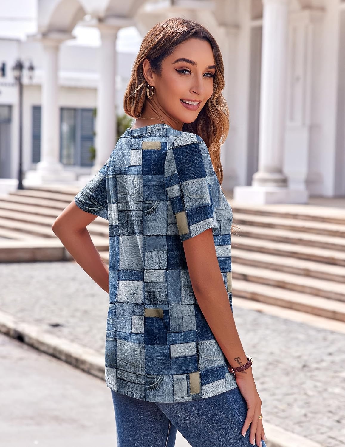 image:imageZeagoo Womens Summer Tops Casual Short Sleeve V Neck T Shirts Dressy BlouseMulticolor 510