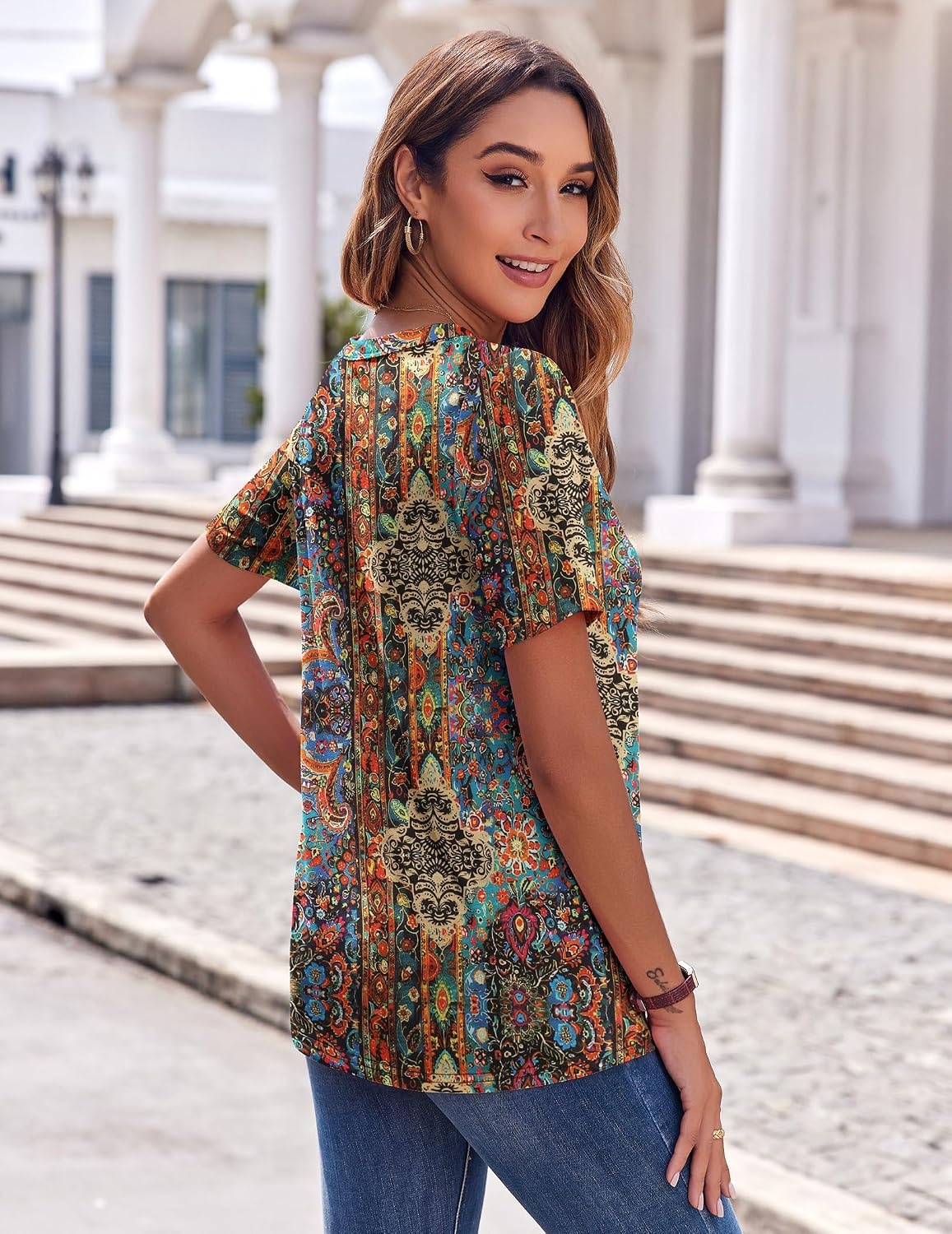 image:imageZeagoo Womens Summer Tops Casual Short Sleeve V Neck T Shirts Dressy BlouseMulticolor 721