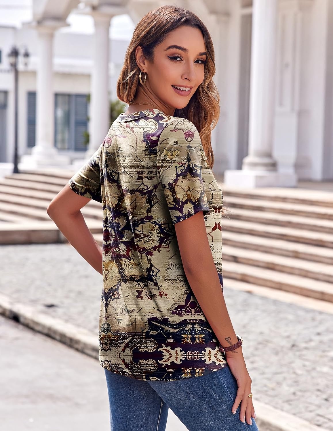 image:imageZeagoo Womens Summer Tops Casual Short Sleeve V Neck T Shirts Dressy BlouseMulticolor 857
