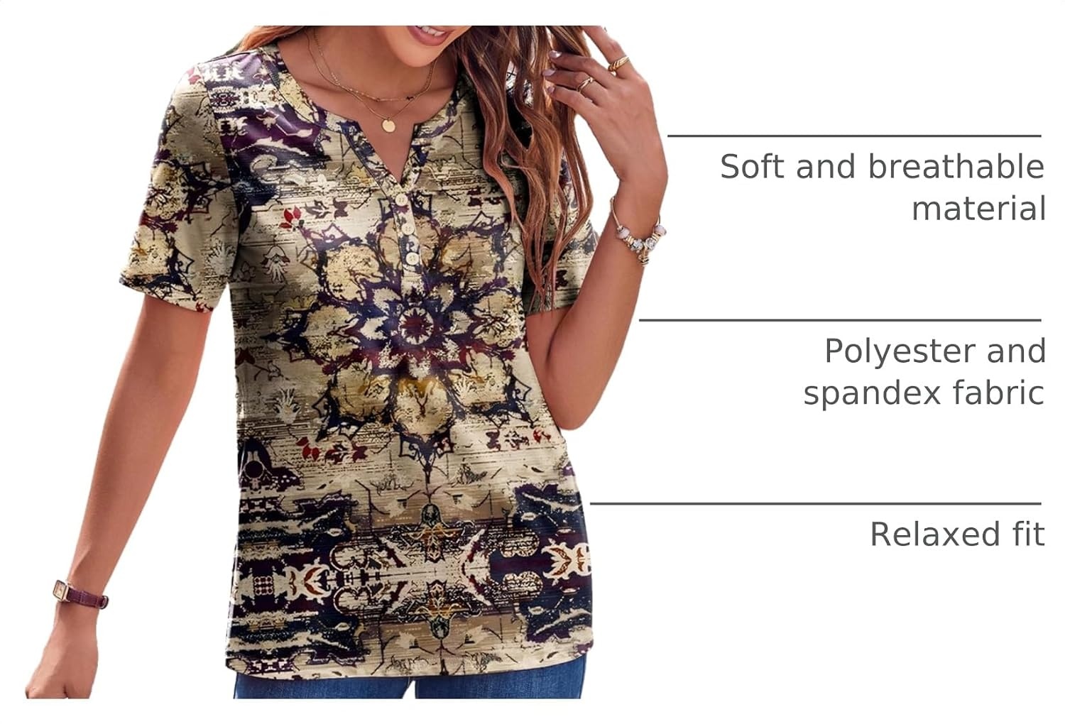 image:imageZeagoo Womens Summer Tops Casual Short Sleeve V Neck T Shirts Dressy BlouseMulticolor 857