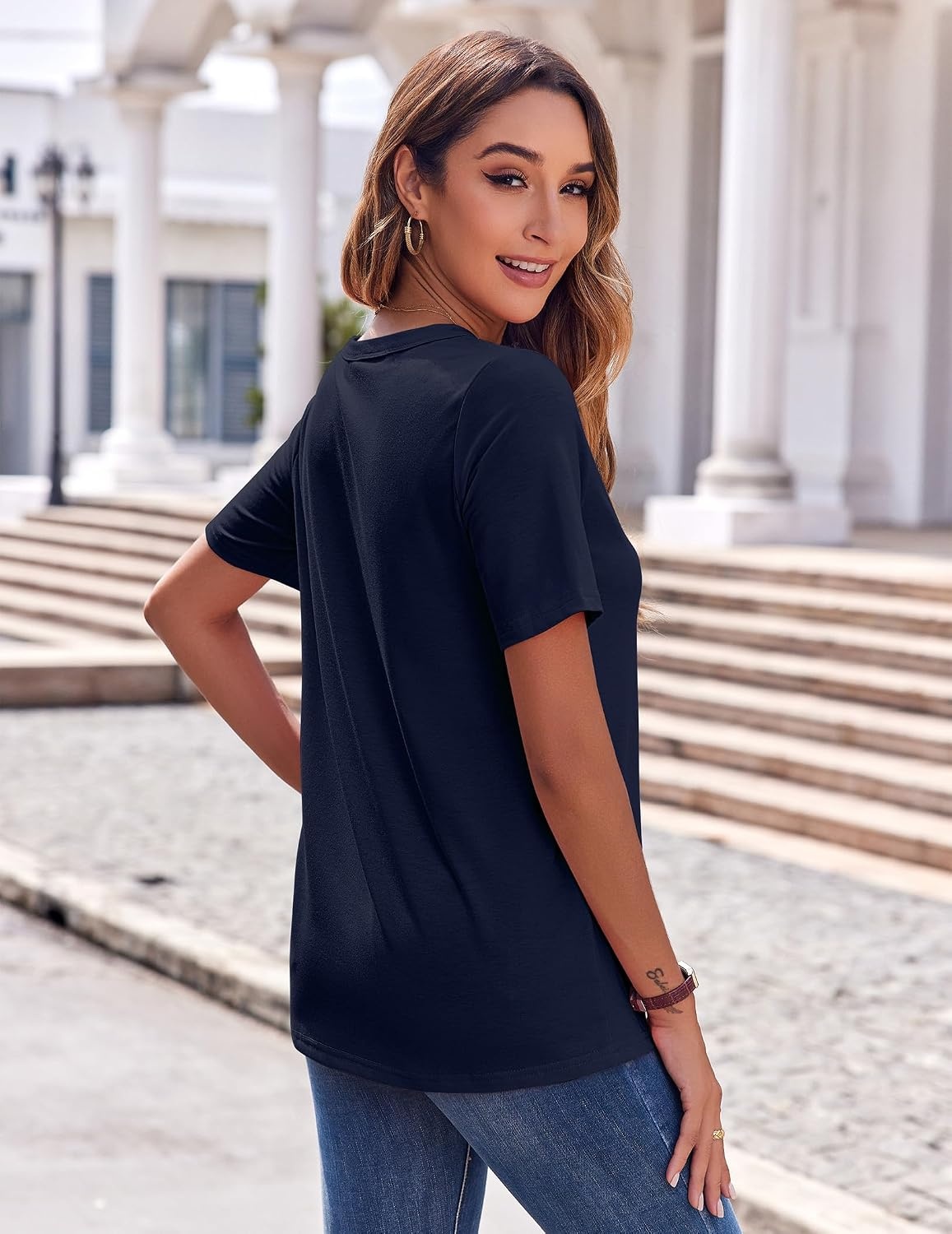 image:imageZeagoo Womens Summer Tops Casual Short Sleeve V Neck T Shirts Dressy BlouseNavy Blue