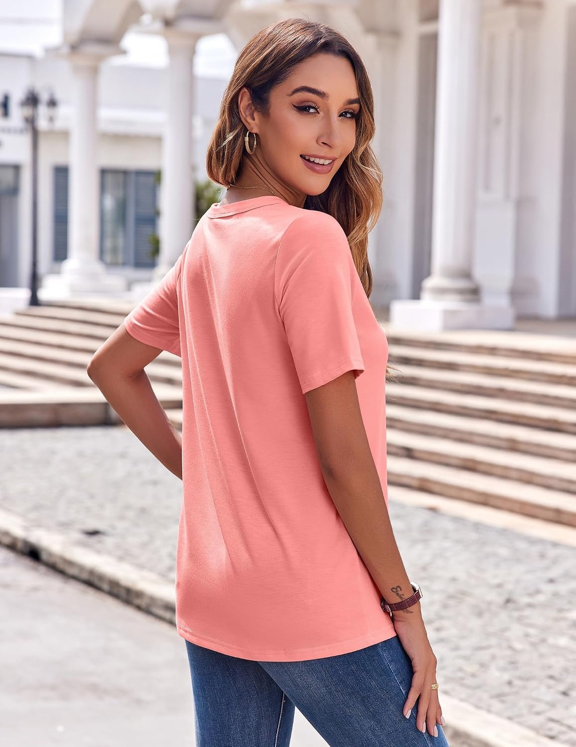 image:imageZeagoo Womens Summer Tops Casual Short Sleeve V Neck T Shirts Dressy BlousePink