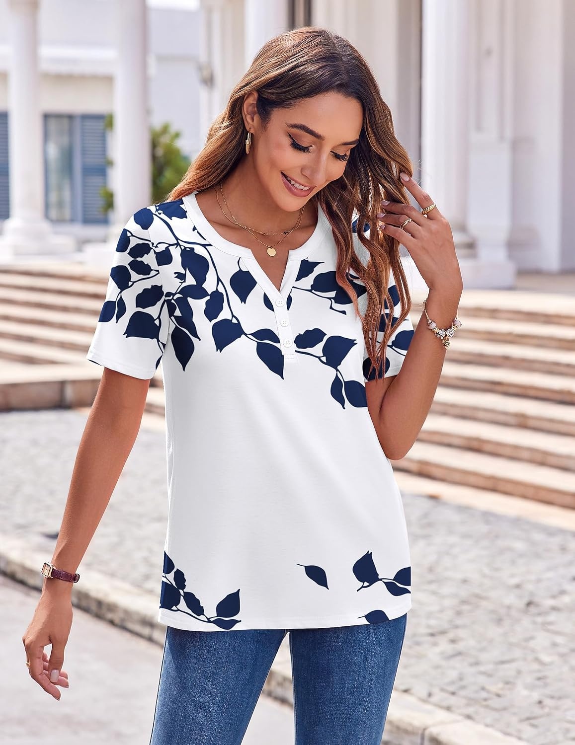 image:imageZeagoo Womens Summer Tops Casual Short Sleeve V Neck T Shirts Dressy BlouseSp120