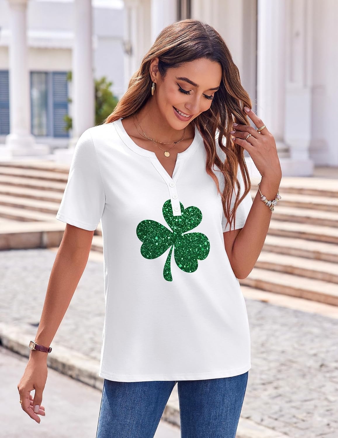 image:imageZeagoo Womens Summer Tops Casual Short Sleeve V Neck T Shirts Dressy BlouseSp139