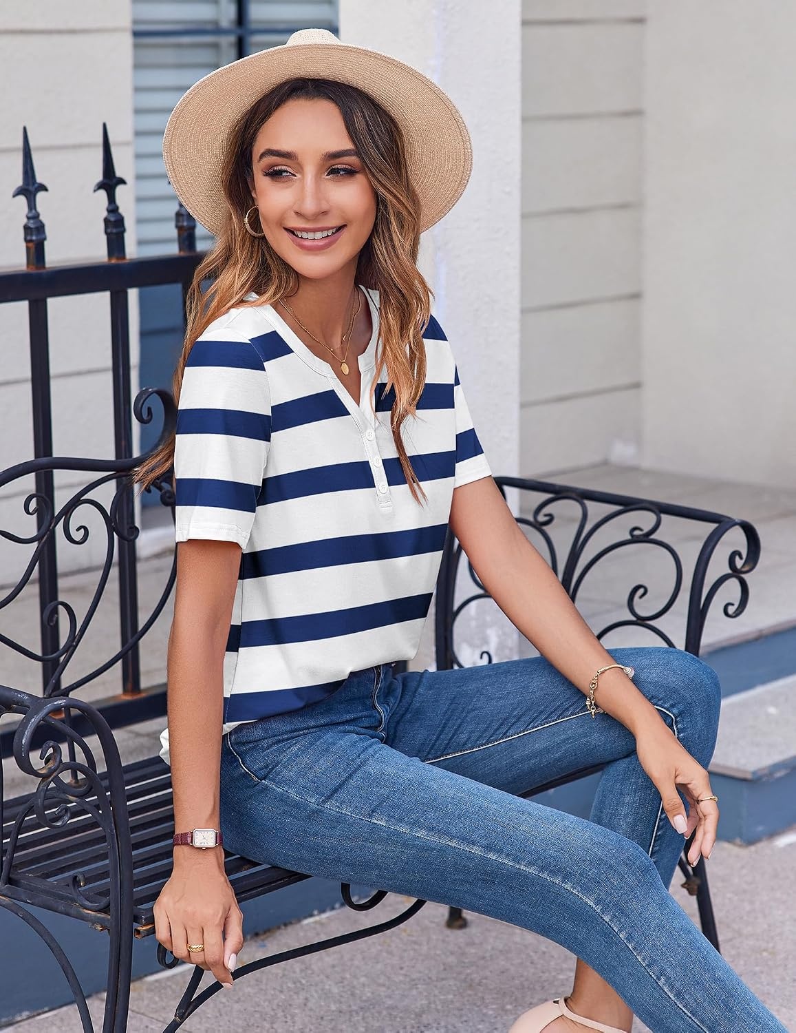 image:imageZeagoo Womens Summer Tops Casual Short Sleeve V Neck T Shirts Dressy BlouseTz290