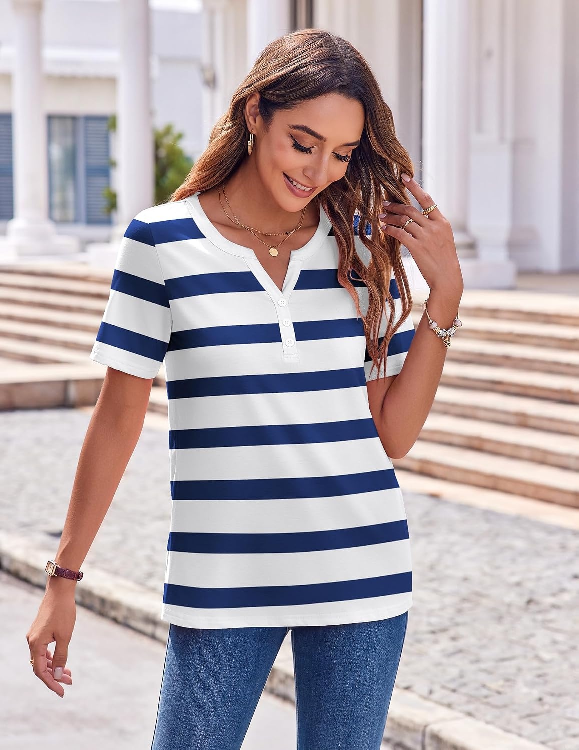 image:imageZeagoo Womens Summer Tops Casual Short Sleeve V Neck T Shirts Dressy BlouseTz290