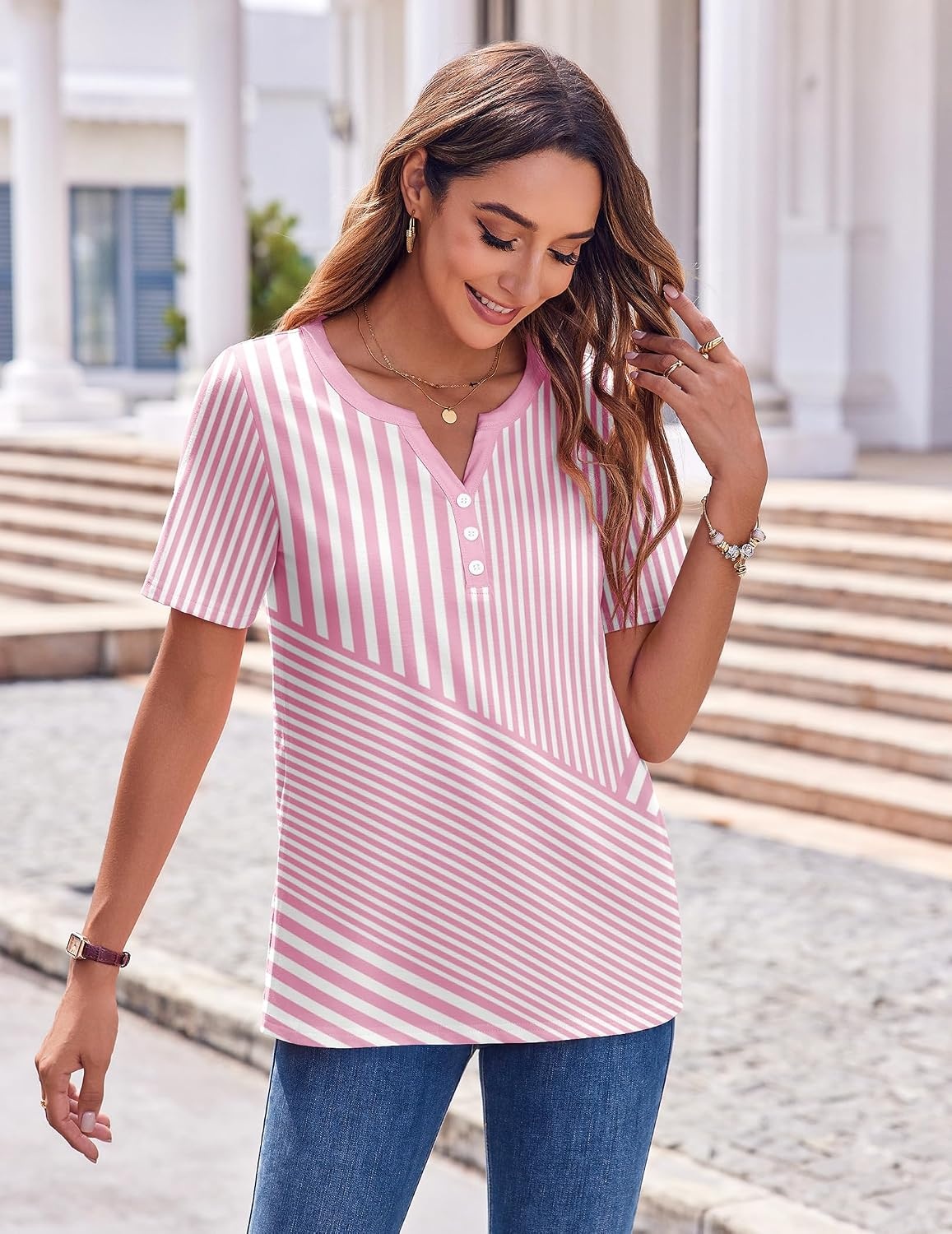 image:imageZeagoo Womens Summer Tops Casual Short Sleeve V Neck T Shirts Dressy BlouseTz300