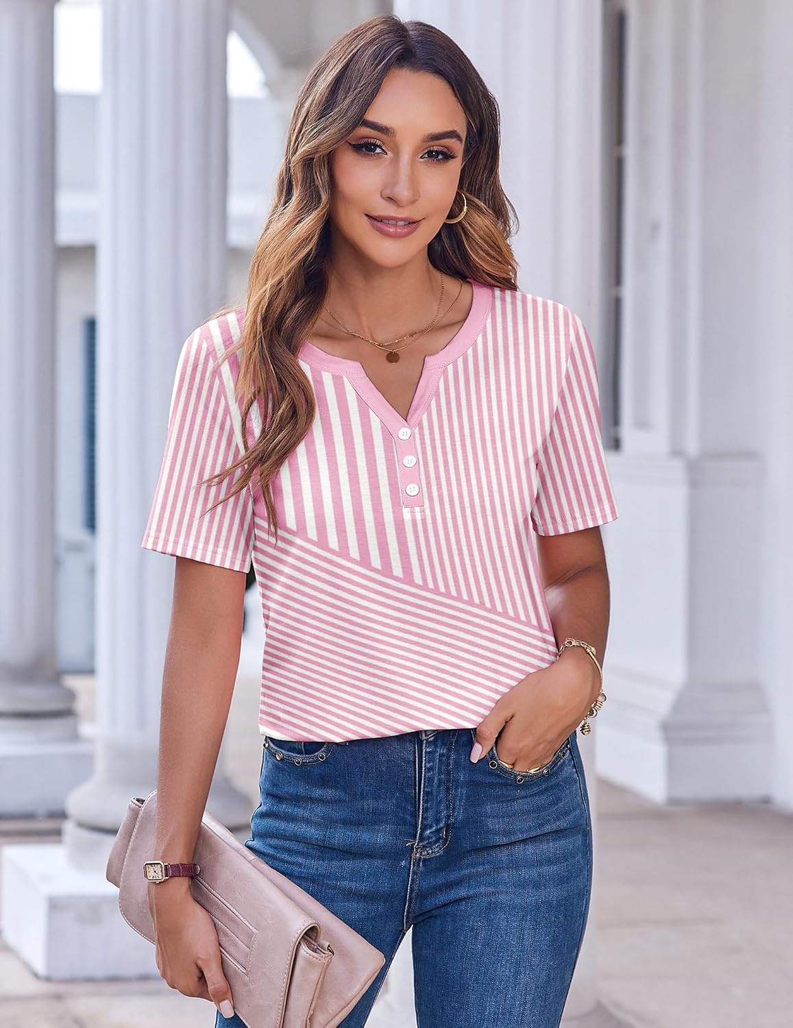 image:imageZeagoo Womens Summer Tops Casual Short Sleeve V Neck T Shirts Dressy BlouseTz300