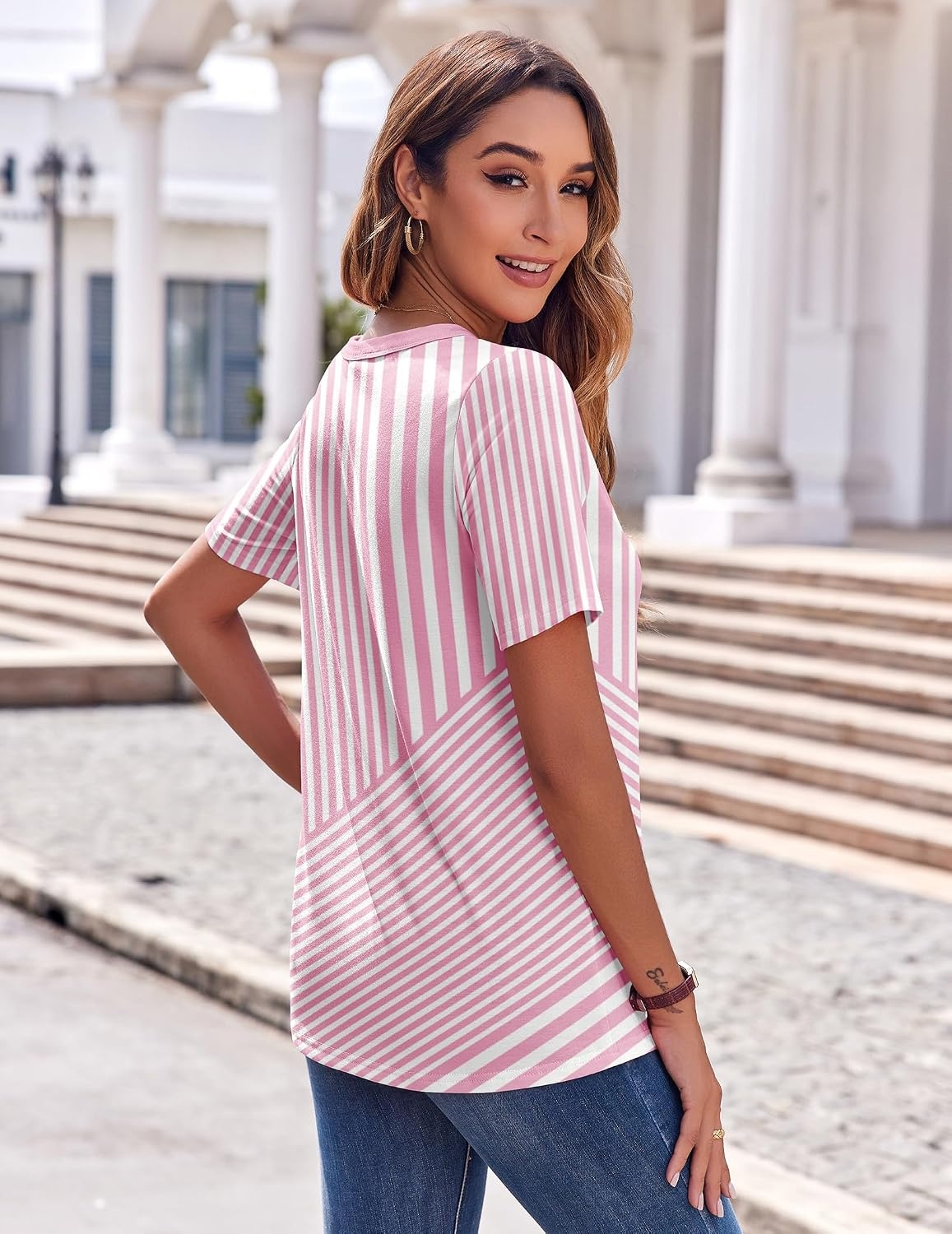 image:imageZeagoo Womens Summer Tops Casual Short Sleeve V Neck T Shirts Dressy BlouseTz300