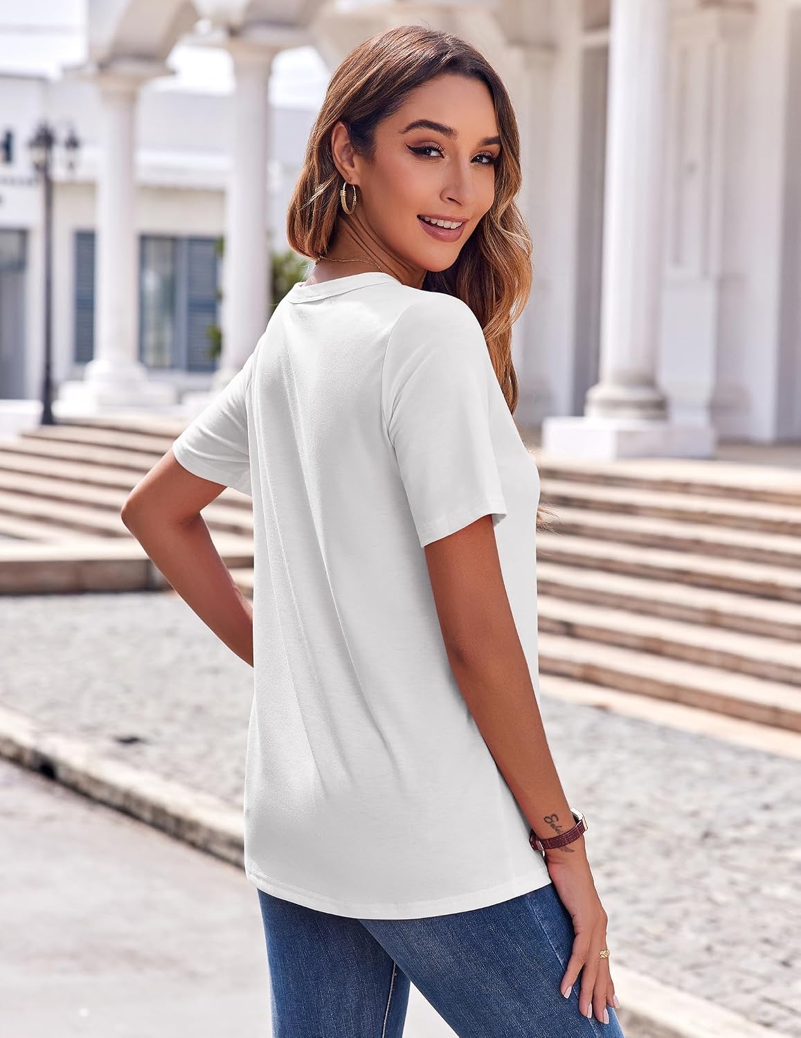 image:imageZeagoo Womens Summer Tops Casual Short Sleeve V Neck T Shirts Dressy BlouseWhite