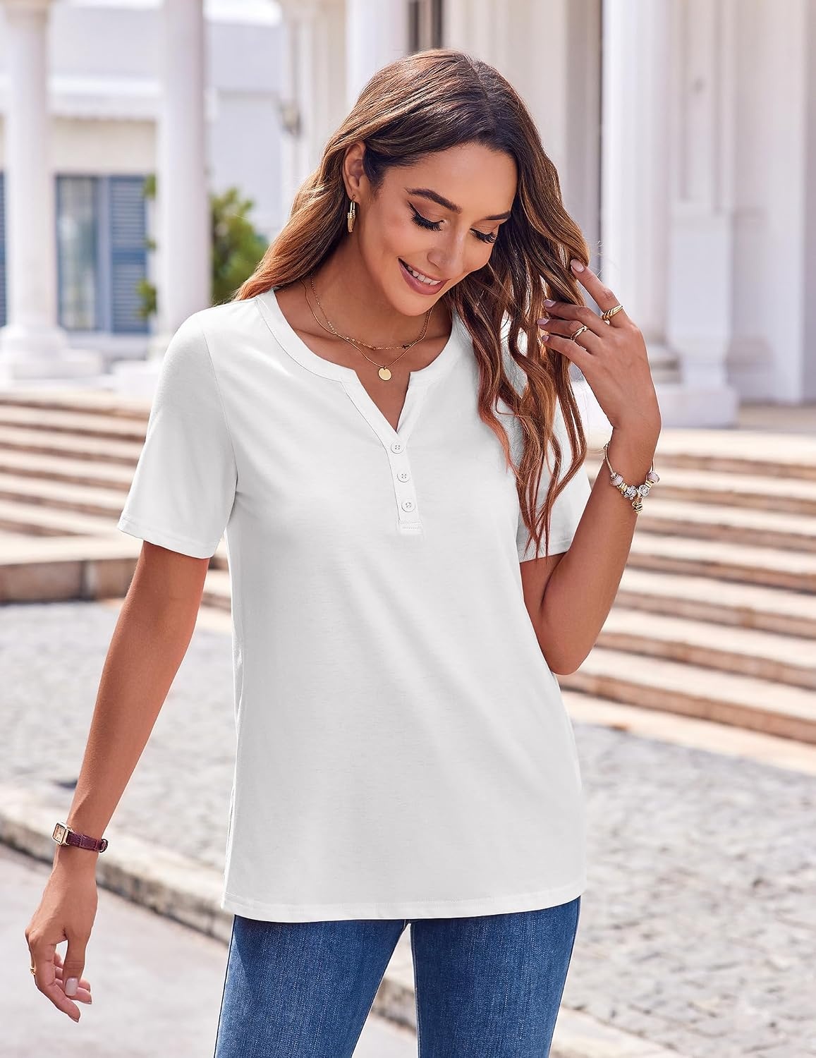 image:imageZeagoo Womens Summer Tops Casual Short Sleeve V Neck T Shirts Dressy BlouseWhite