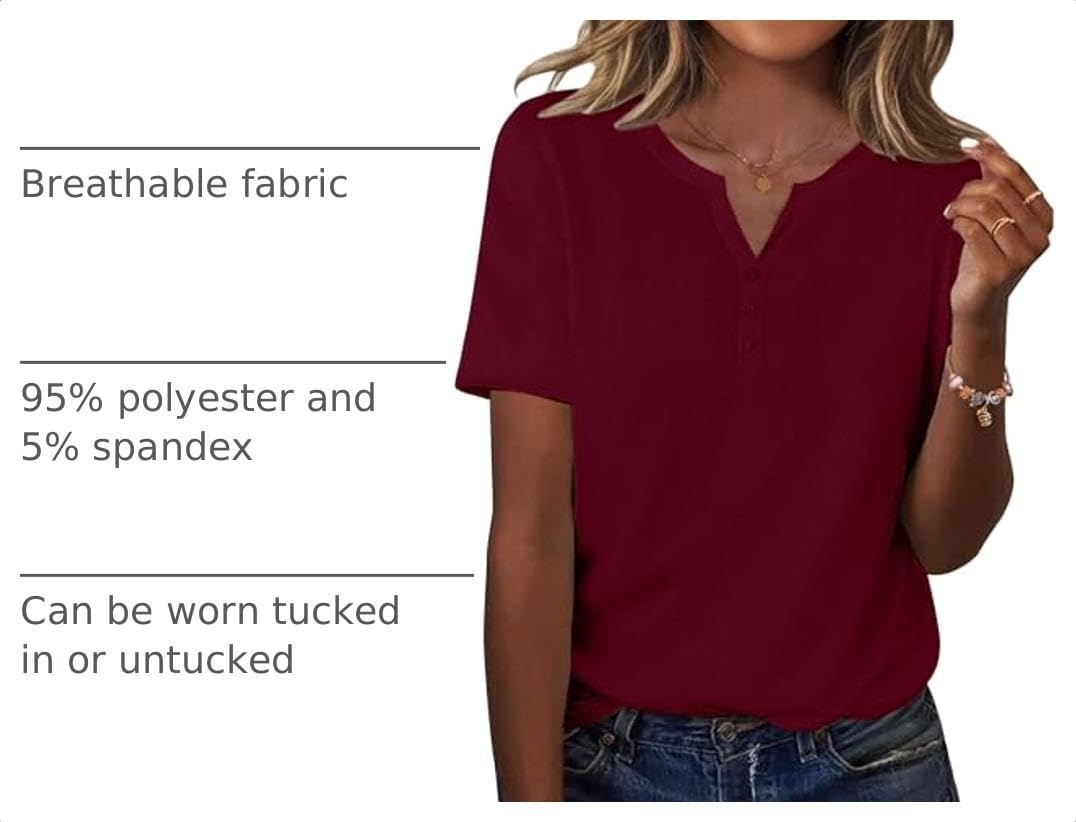 image:imageZeagoo Womens Summer Tops Casual Short Sleeve V Neck T Shirts Dressy BlouseWine Red