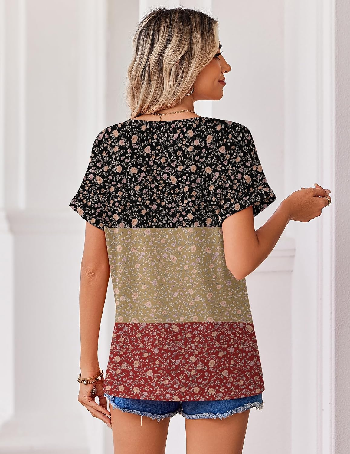 image:imageZeagoo Womens Summer Tops Rolled Short Sleeve Shirts Dressy Casual BlousesFlowerxh553