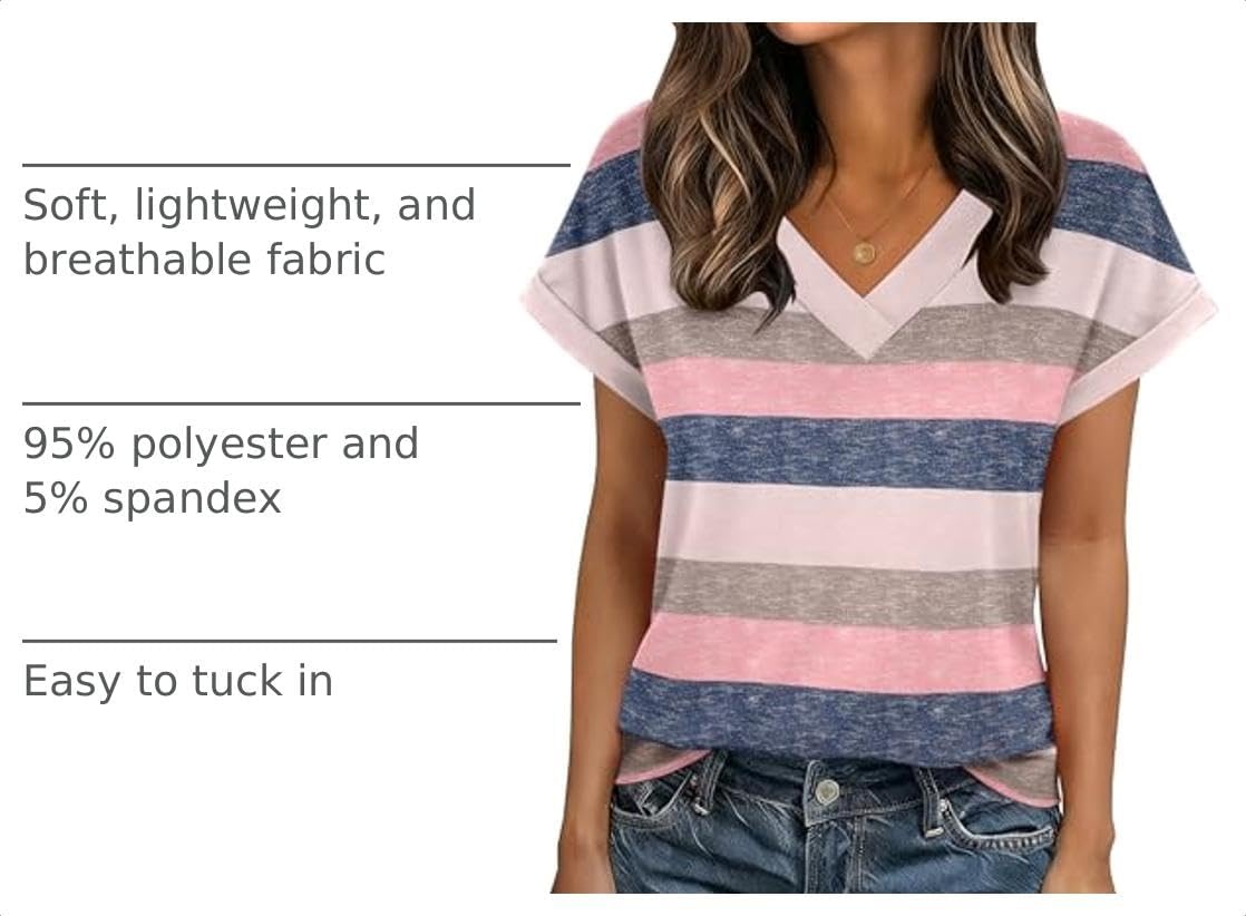 image:imageZeagoo Womens Summer Tops Rolled Short Sleeve Shirts Dressy Casual BlousesStripedtw669