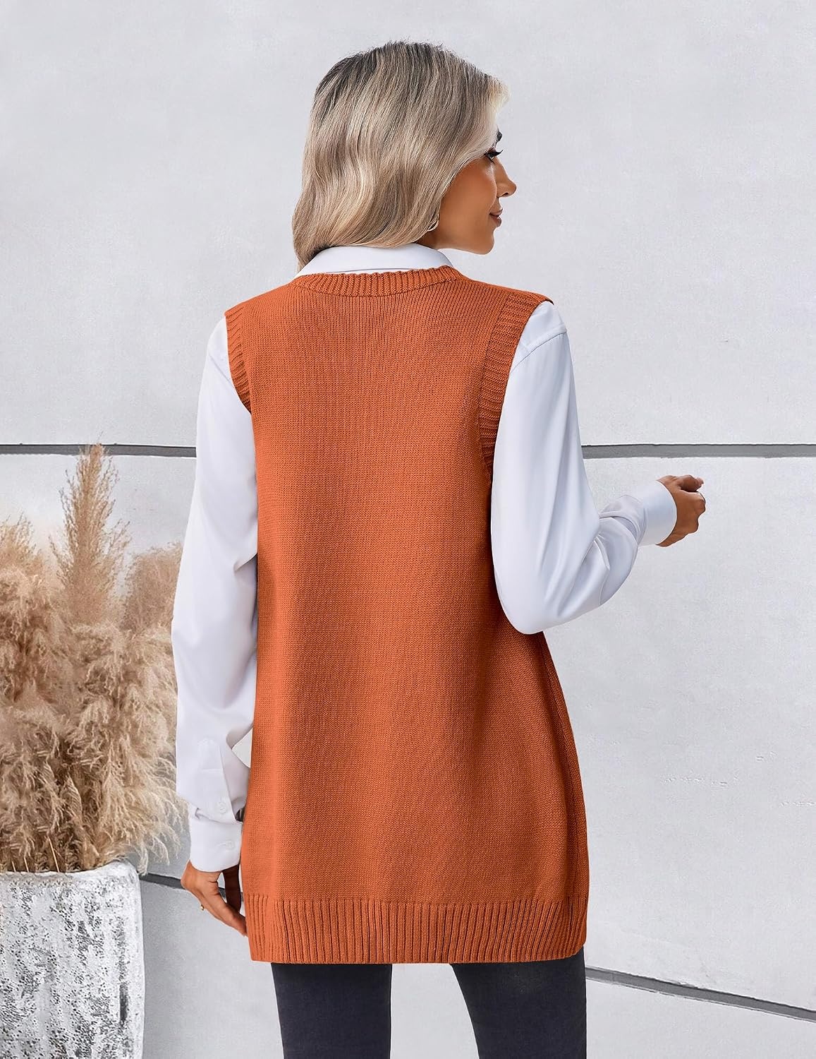 image:imageZeagoo Womens Sweater Vest 2026 Oversized Sleeveless V Neck Pullovers with Pocket Knitted Fall OutfitsOrange