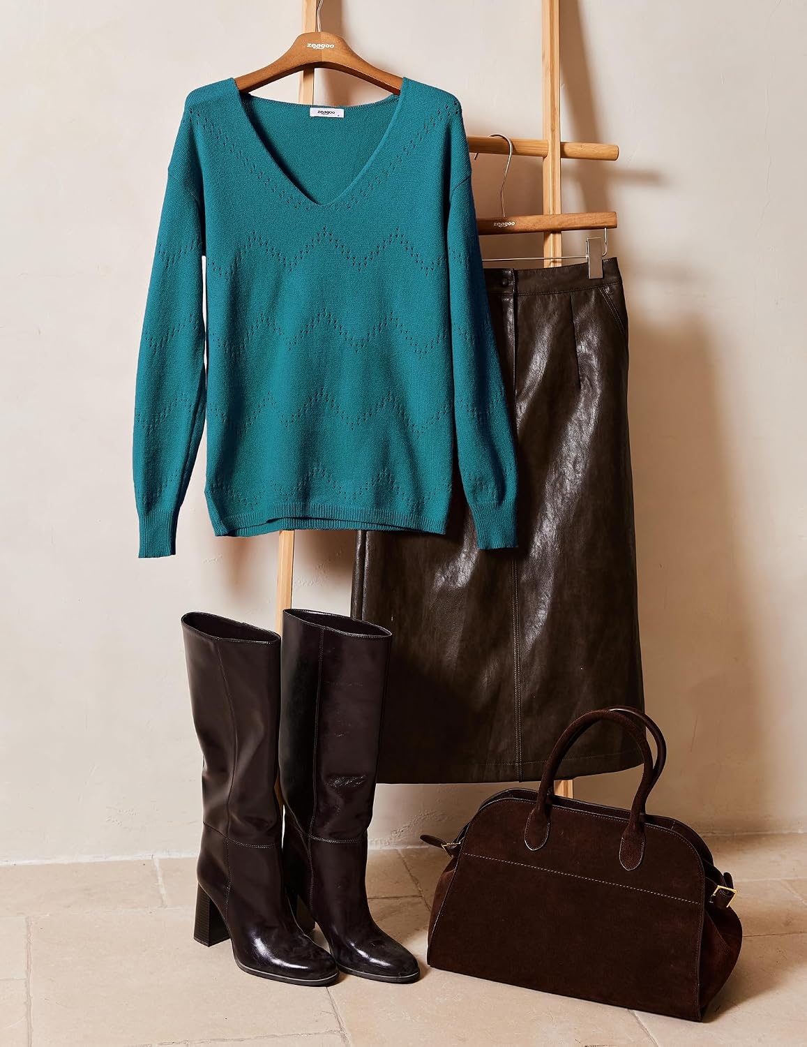 image:imageZeagoo Womens Sweaters Fall Trendy Casual Long Sleeve Shirt Lightweight V Neck Off Shoulder Crochet Pullover Top OutfitBblue Green