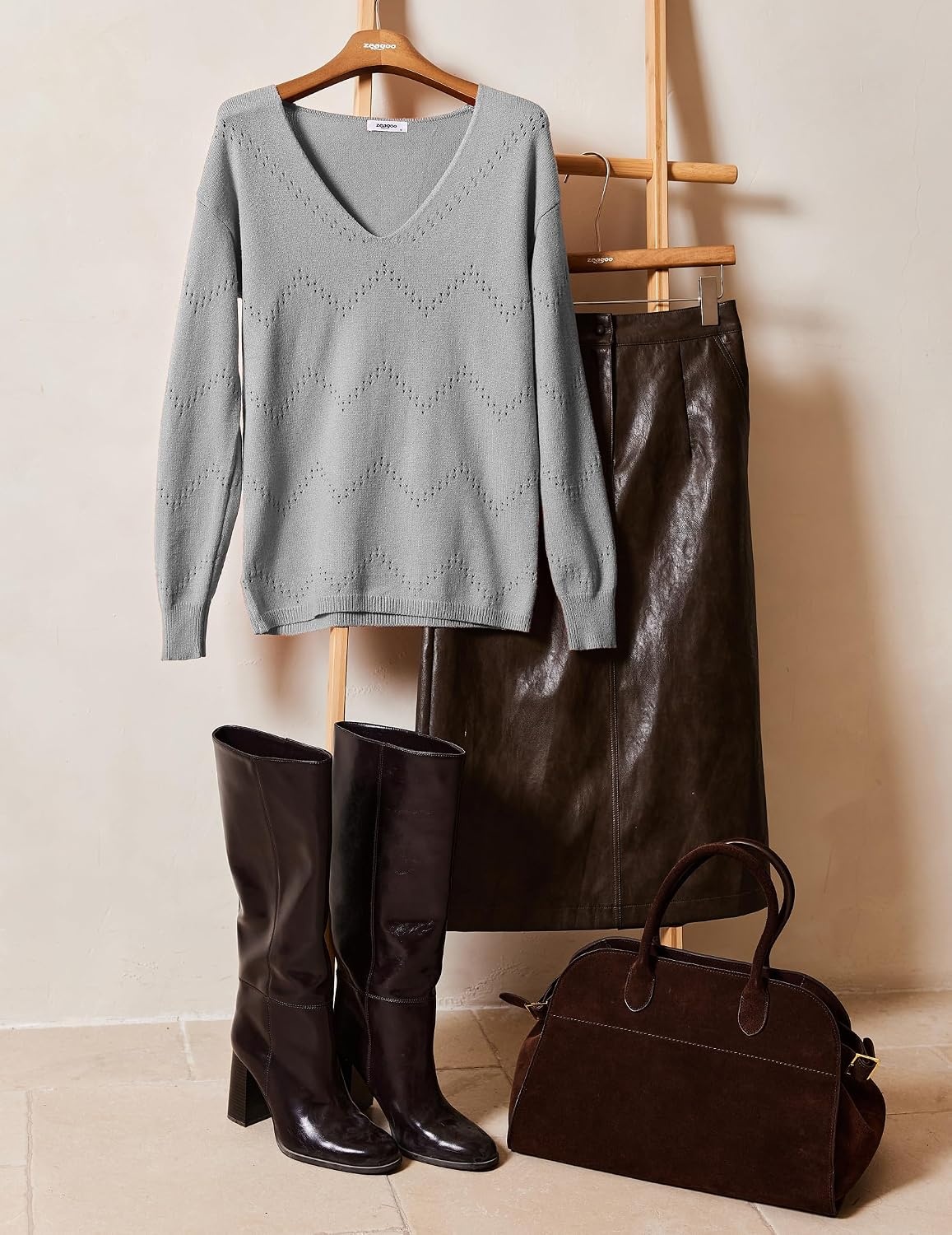 image:imageZeagoo Womens Sweaters Fall Trendy Casual Long Sleeve Shirt Lightweight V Neck Off Shoulder Crochet Pullover Top OutfitBgray