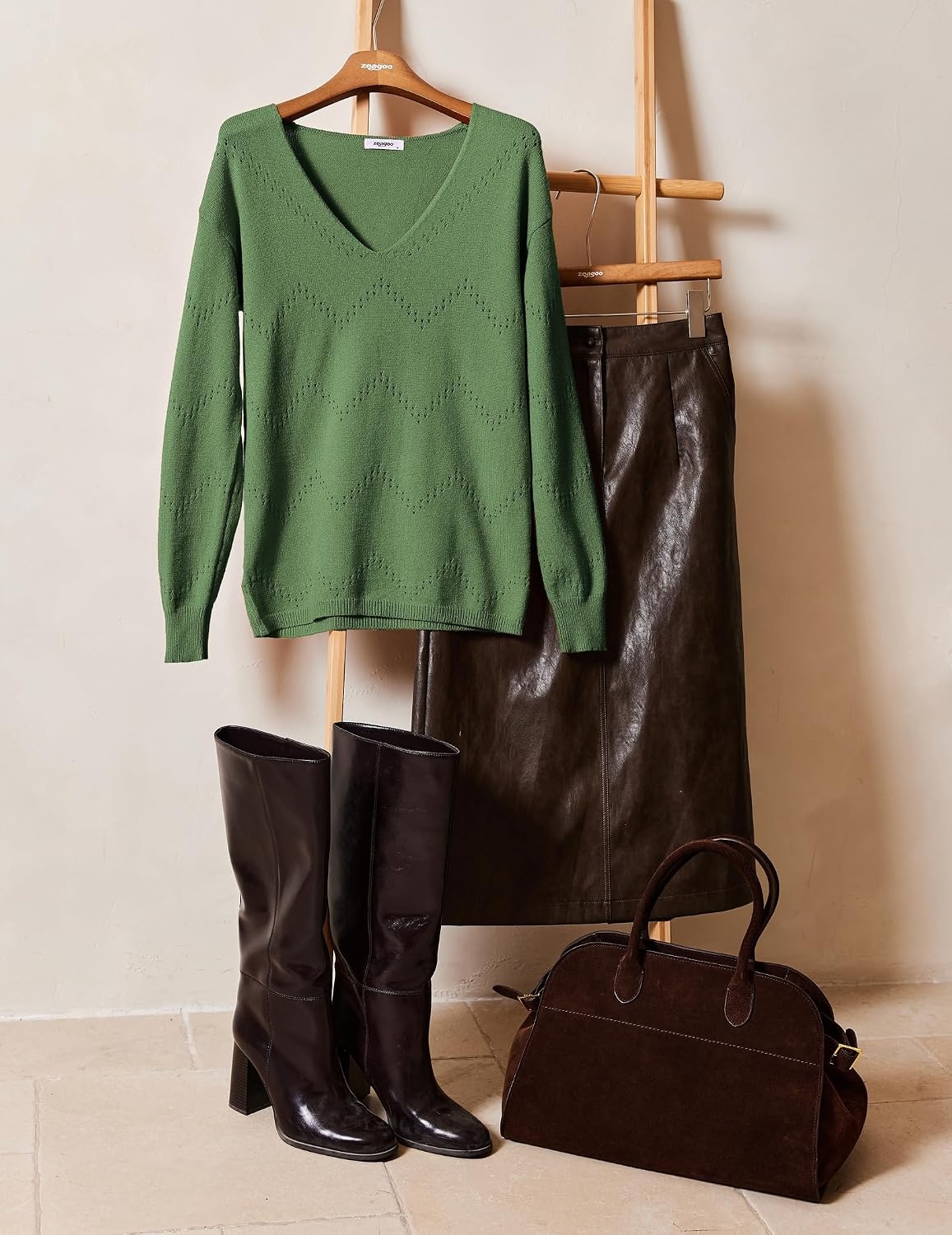 image:imageZeagoo Womens Sweaters Fall Trendy Casual Long Sleeve Shirt Lightweight V Neck Off Shoulder Crochet Pullover Top OutfitBgray Green