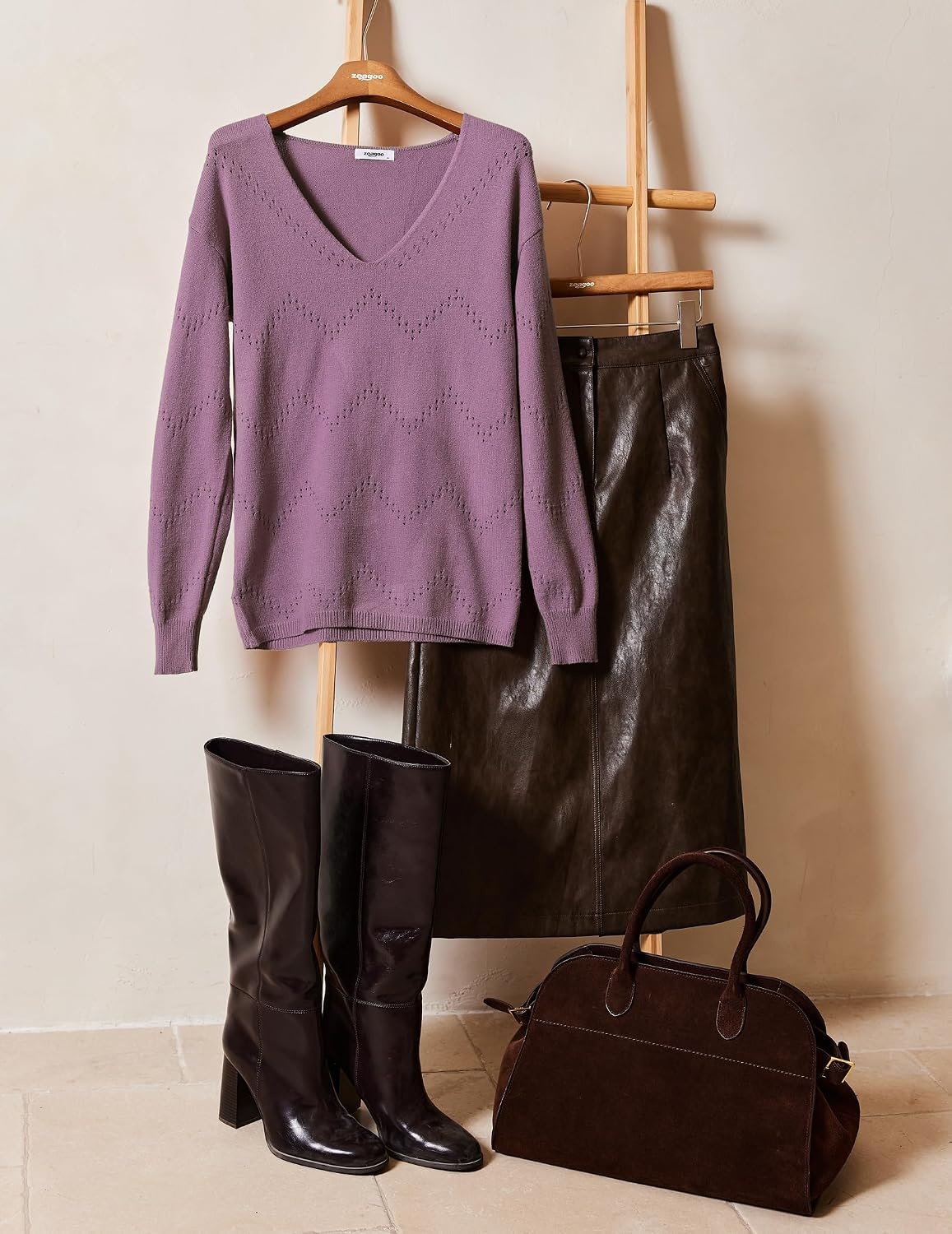 image:imageZeagoo Womens Sweaters Fall Trendy Casual Long Sleeve Shirt Lightweight V Neck Off Shoulder Crochet Pullover Top OutfitBpurple