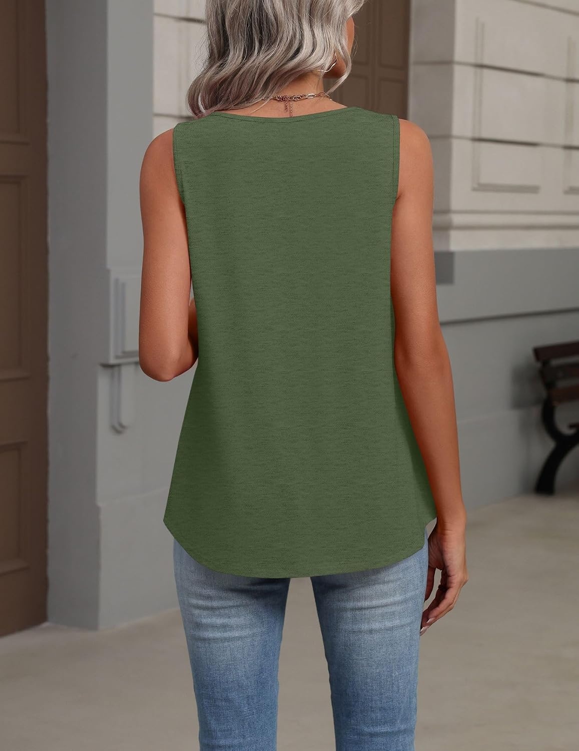 image:imageZeagoo Womens Tank Tops Summer Sleeveless Tops V Neck Pleated ShirtsArmy Green