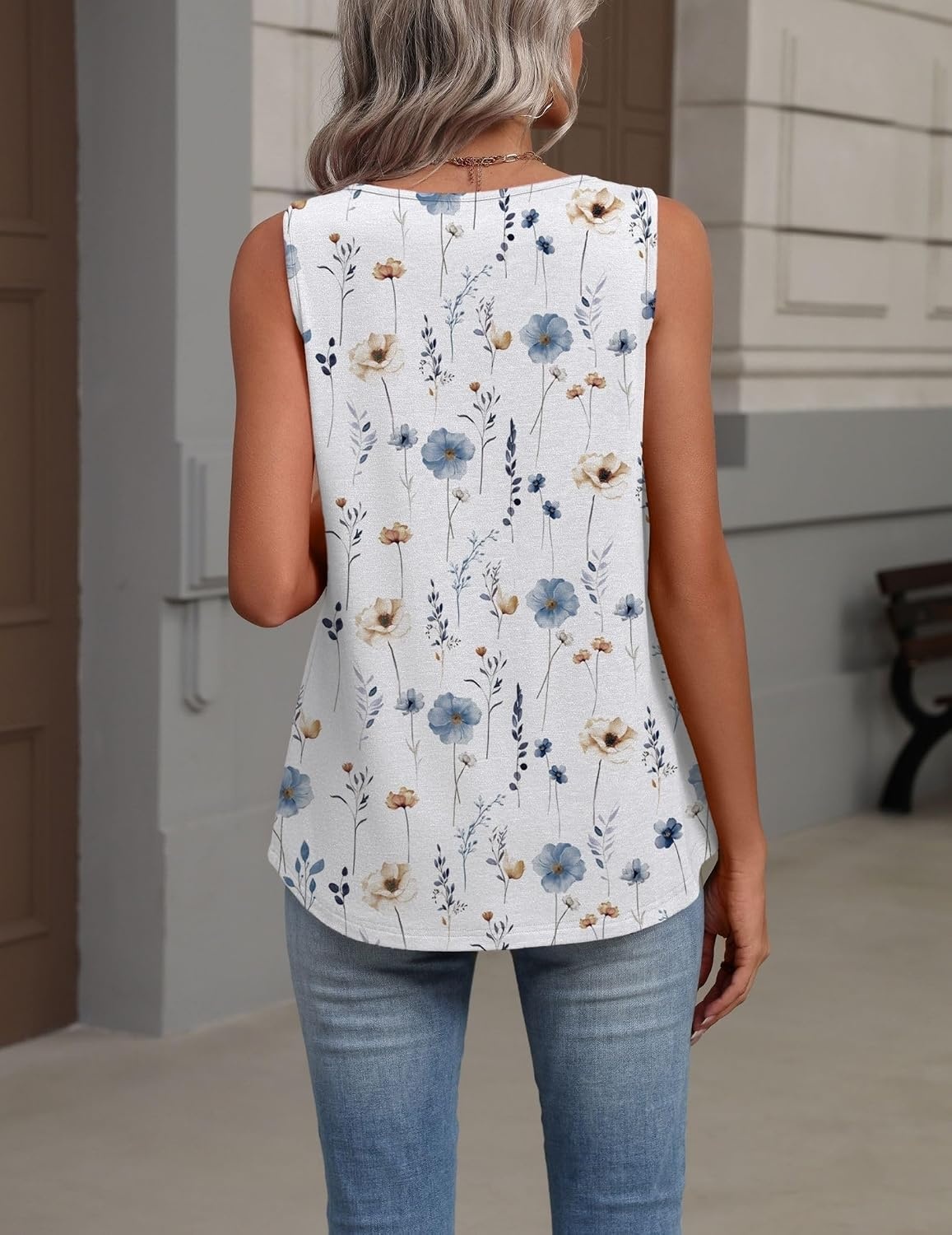 image:imageZeagoo Womens Tank Tops Summer Sleeveless Tops V Neck Pleated ShirtsBf290flower White