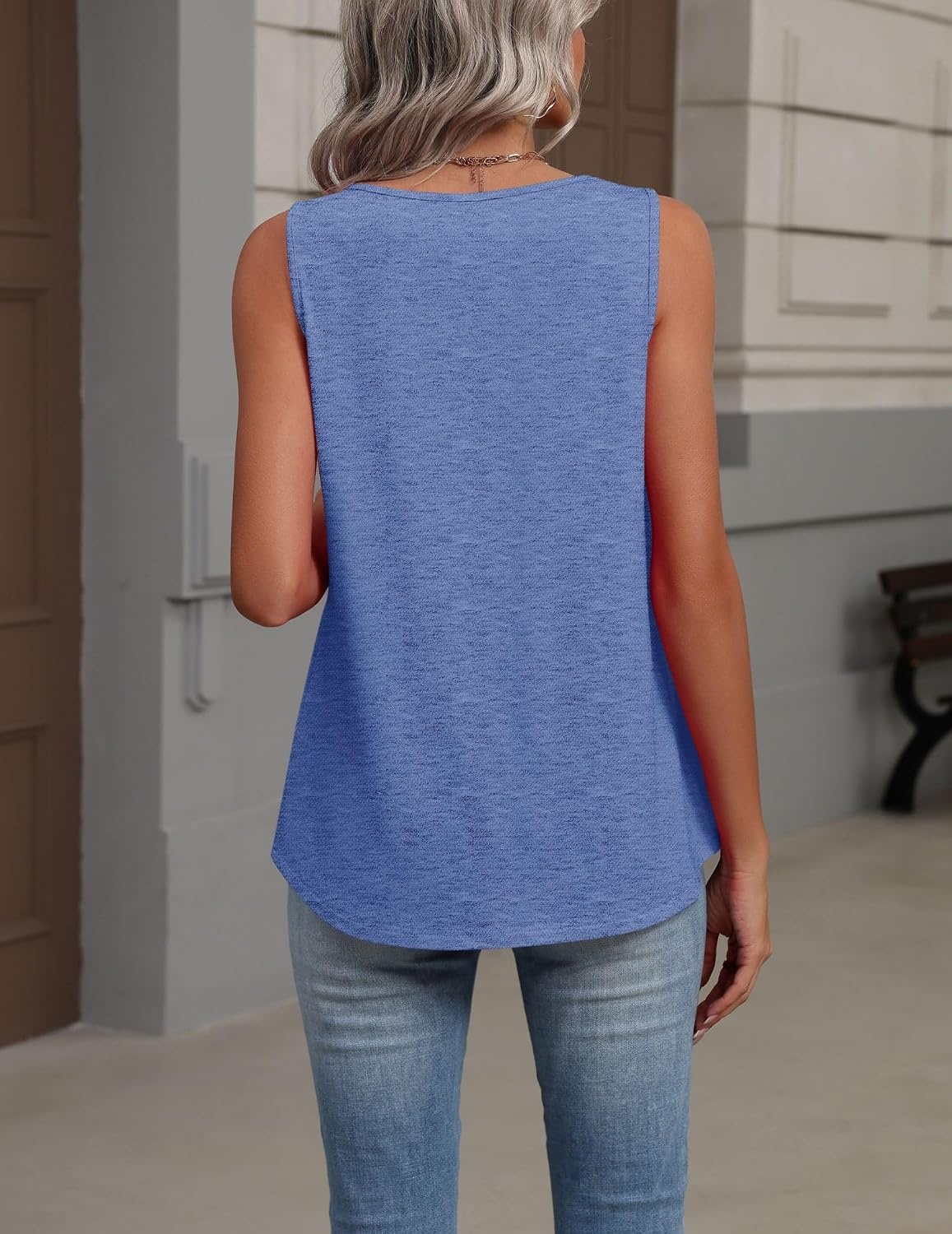 image:imageZeagoo Womens Tank Tops Summer Sleeveless Tops V Neck Pleated ShirtsBlue
