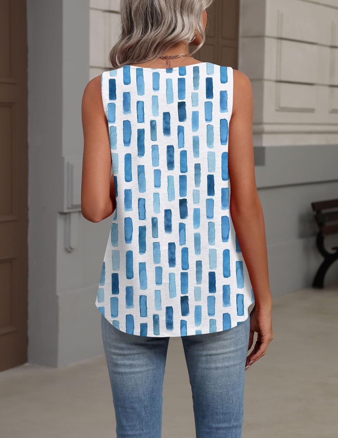 image:imageZeagoo Womens Tank Tops Summer Sleeveless Tops V Neck Pleated ShirtsCx329blue Square