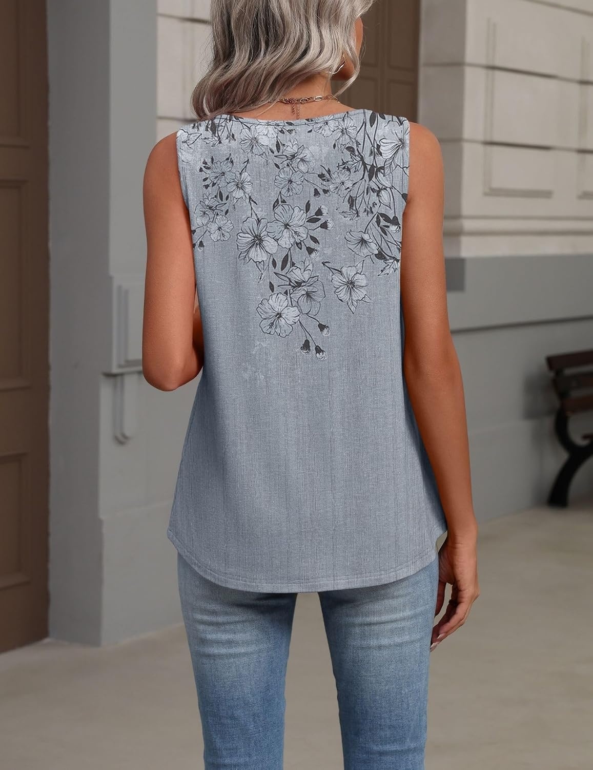 image:imageZeagoo Womens Tank Tops Summer Sleeveless Tops V Neck Pleated ShirtsDh62flower Gray