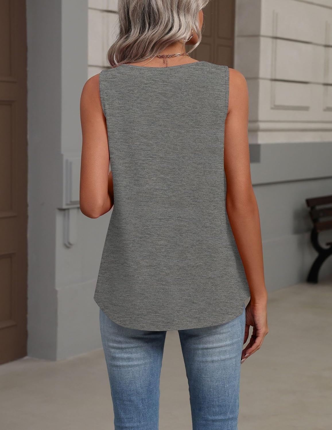 image:imageZeagoo Womens Tank Tops Summer Sleeveless Tops V Neck Pleated ShirtsGrey