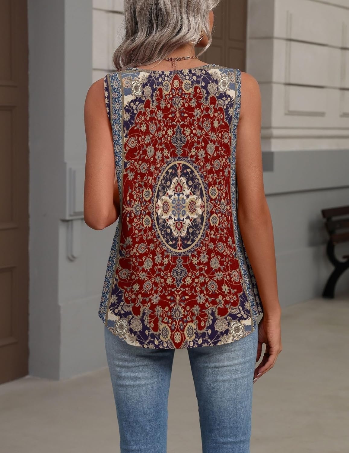 image:imageZeagoo Womens Tank Tops Summer Sleeveless Tops V Neck Pleated ShirtsMz870red Print