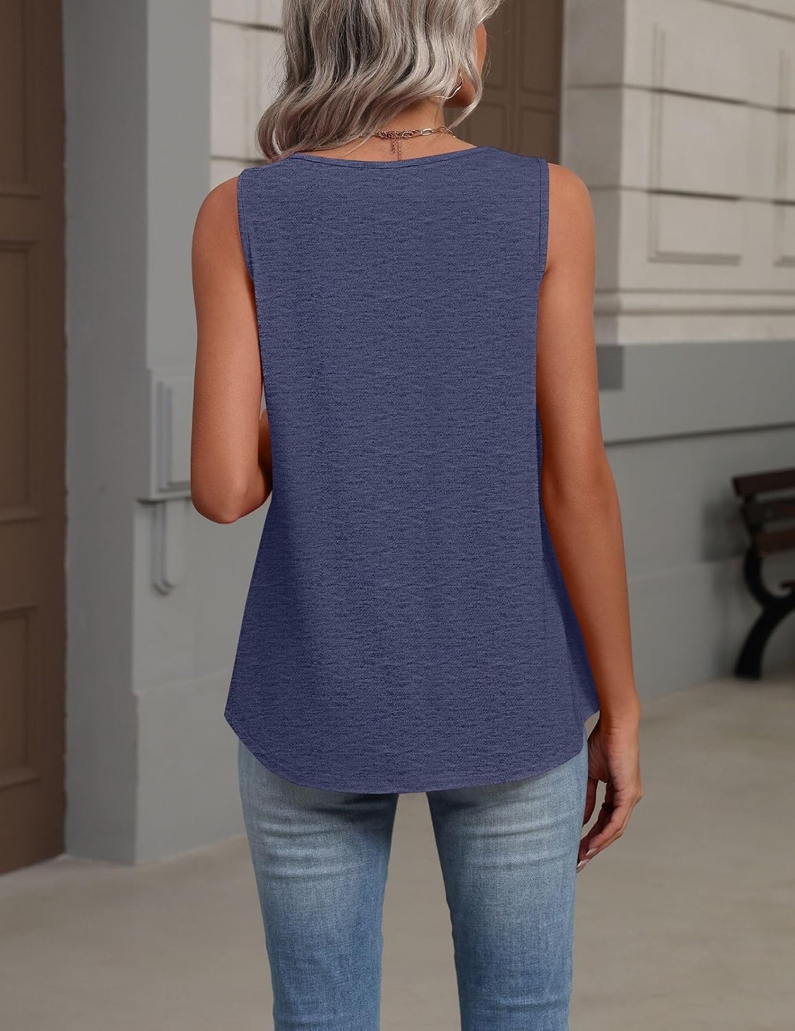 image:imageZeagoo Womens Tank Tops Summer Sleeveless Tops V Neck Pleated ShirtsNavy Blue