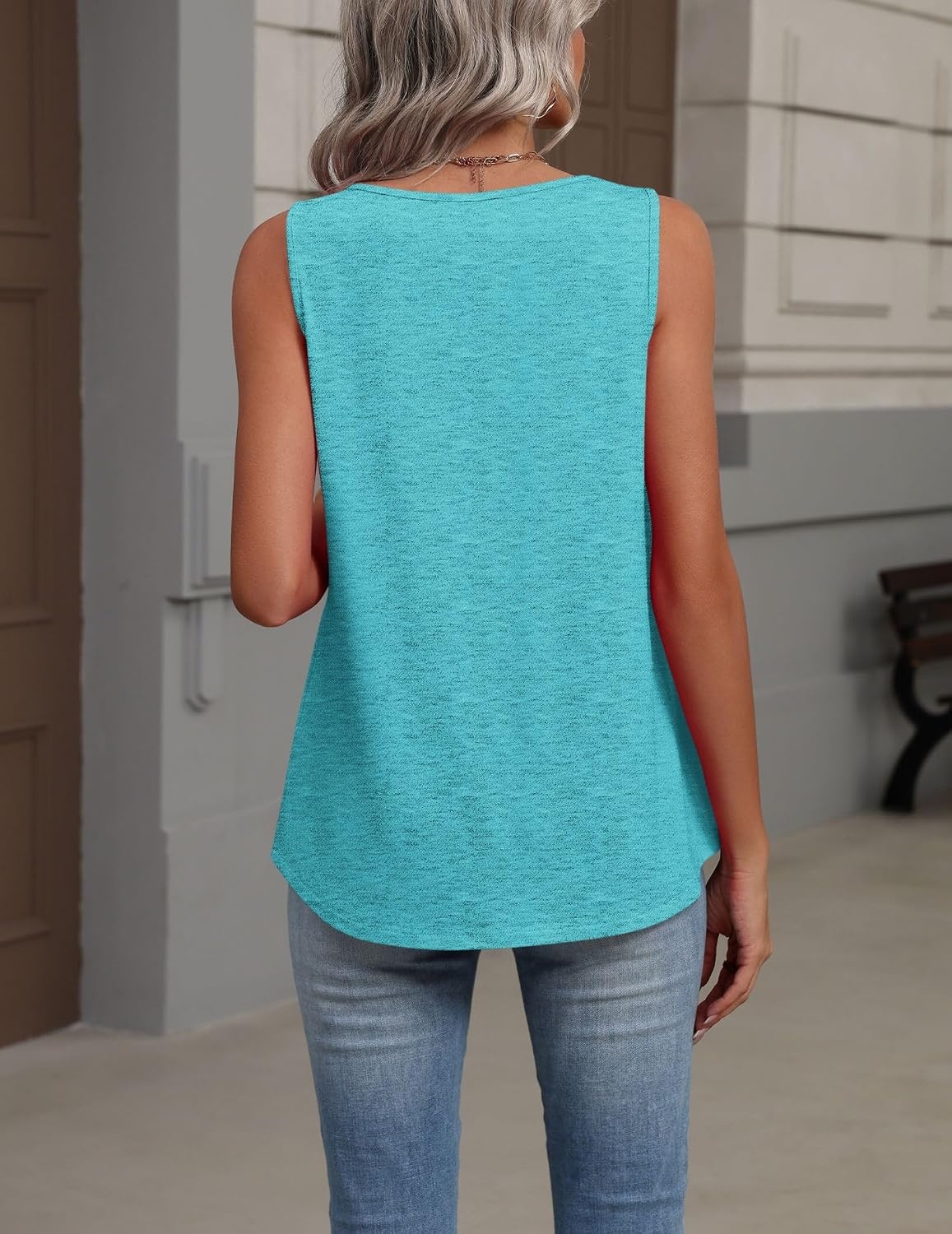 image:imageZeagoo Womens Tank Tops Summer Sleeveless Tops V Neck Pleated ShirtsPeacock Blue