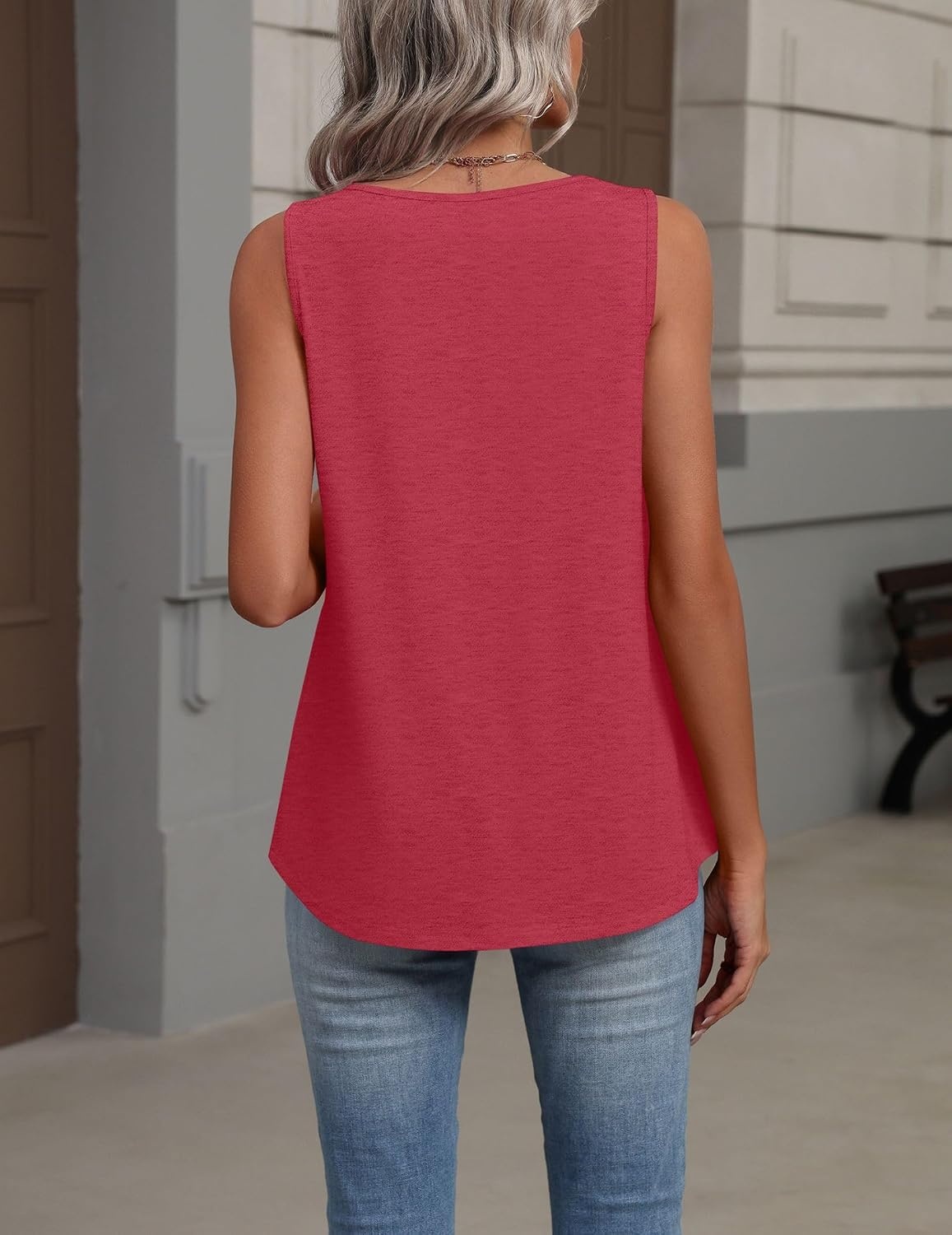 image:imageZeagoo Womens Tank Tops Summer Sleeveless Tops V Neck Pleated ShirtsRed