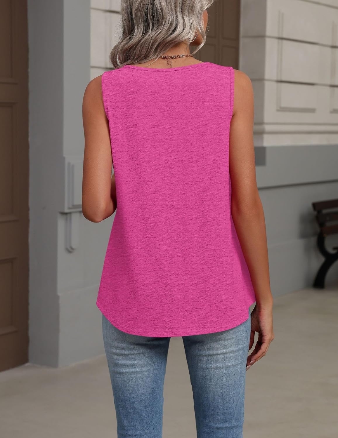 image:imageZeagoo Womens Tank Tops Summer Sleeveless Tops V Neck Pleated ShirtsRose Red