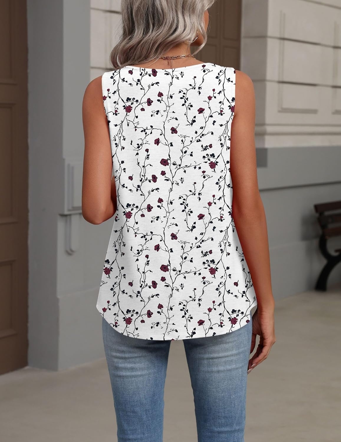 image:imageZeagoo Womens Tank Tops Summer Sleeveless Tops V Neck Pleated ShirtsSf224white Flower